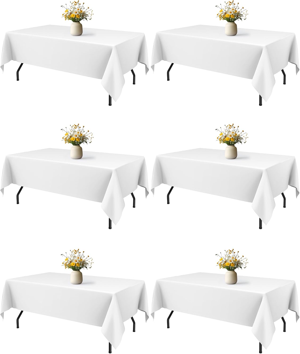 White Polyester Table Cloth, 6 Pack, 60 x 102 in | Rectangle, 5 ft Tables, Washable, Wrinkle Resistant, Weddings Parties