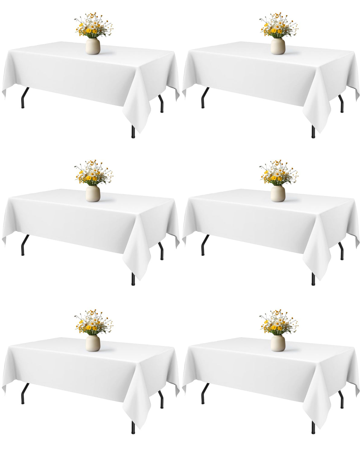White Polyester Table Cloth, 6 Pack, 60 x 102 in | Rectangle, 5 ft Tables, Washable, Wrinkle Resistant, Weddings Parties