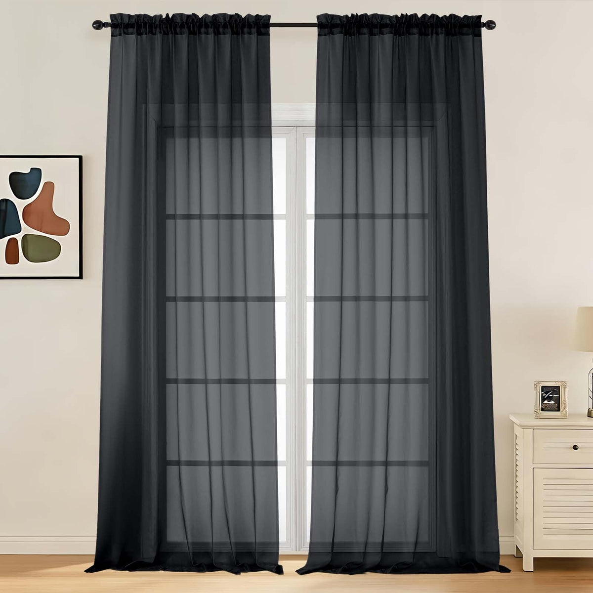 LIVEKID White Sheer Curtains 84 Inches Long 2 Panels - Light Filtering Breathable Voile Textured Sheer Curtains for Bedroom/Living Room, Rod Pocket Soft Elagant & Airy Solid Drapes, W42 x L84