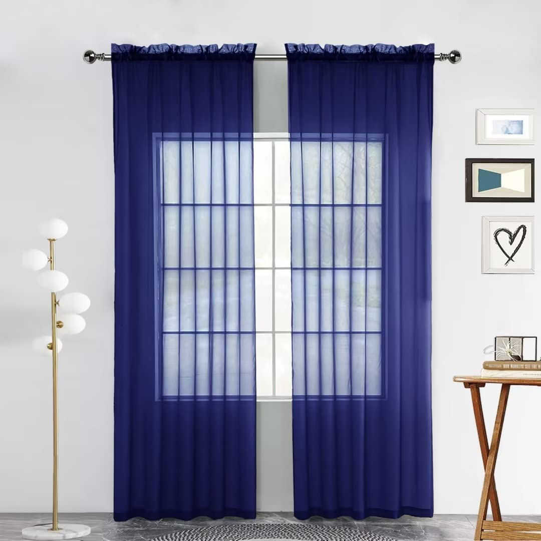 SpaceDresser Basic Rod Pocket Sheer Voile Window Curtain Panels White 1 Pair 2 Panels 52 Width 84 Inch Long for Kitchen Bedroom Children Living Room Yard(White,52 W x 84 L)
