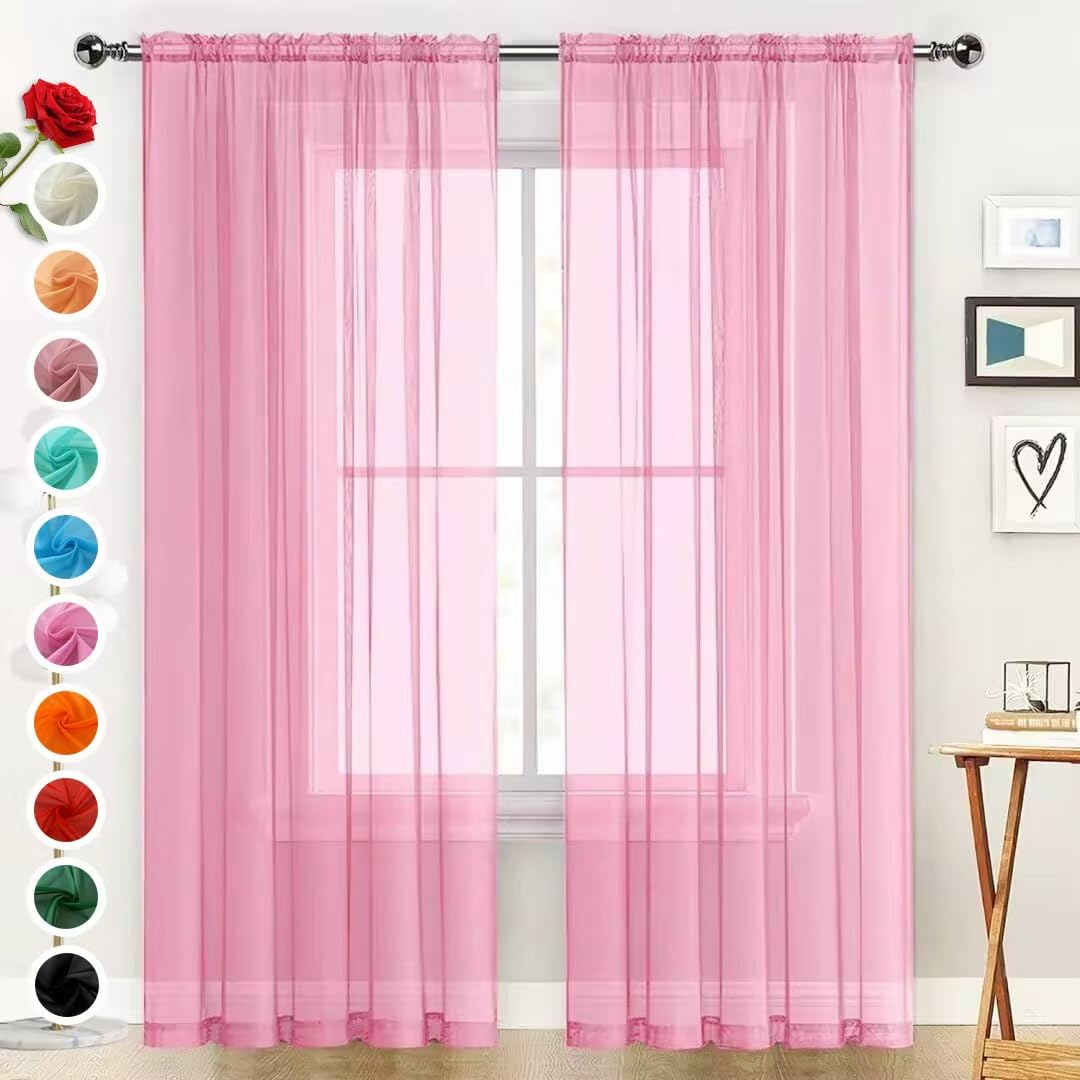 SpaceDresser Basic Rod Pocket Sheer Voile Window Curtain Panels White 1 Pair 2 Panels 52 Width 84 Inch Long for Kitchen Bedroom Children Living Room Yard(White,52 W x 84 L)