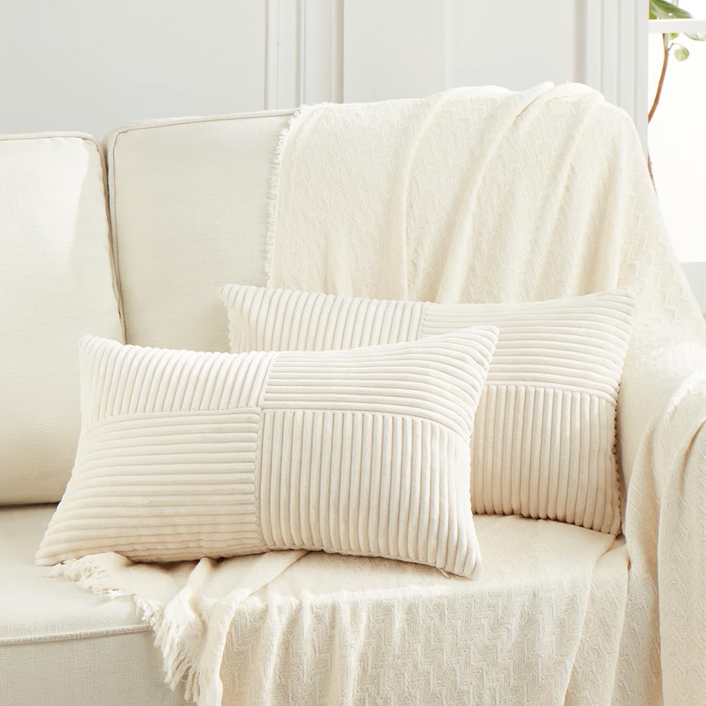 Fancy Homi 2 Packs Rust Boho Decorative Throw Pillow Covers 18x18 Inch for Couch Bed Sofa, Farmhouse Fall Home Decor, Soft Corss Corduroy Patchwork Textured Terracotta Accent Cushion Case 45x45 cm