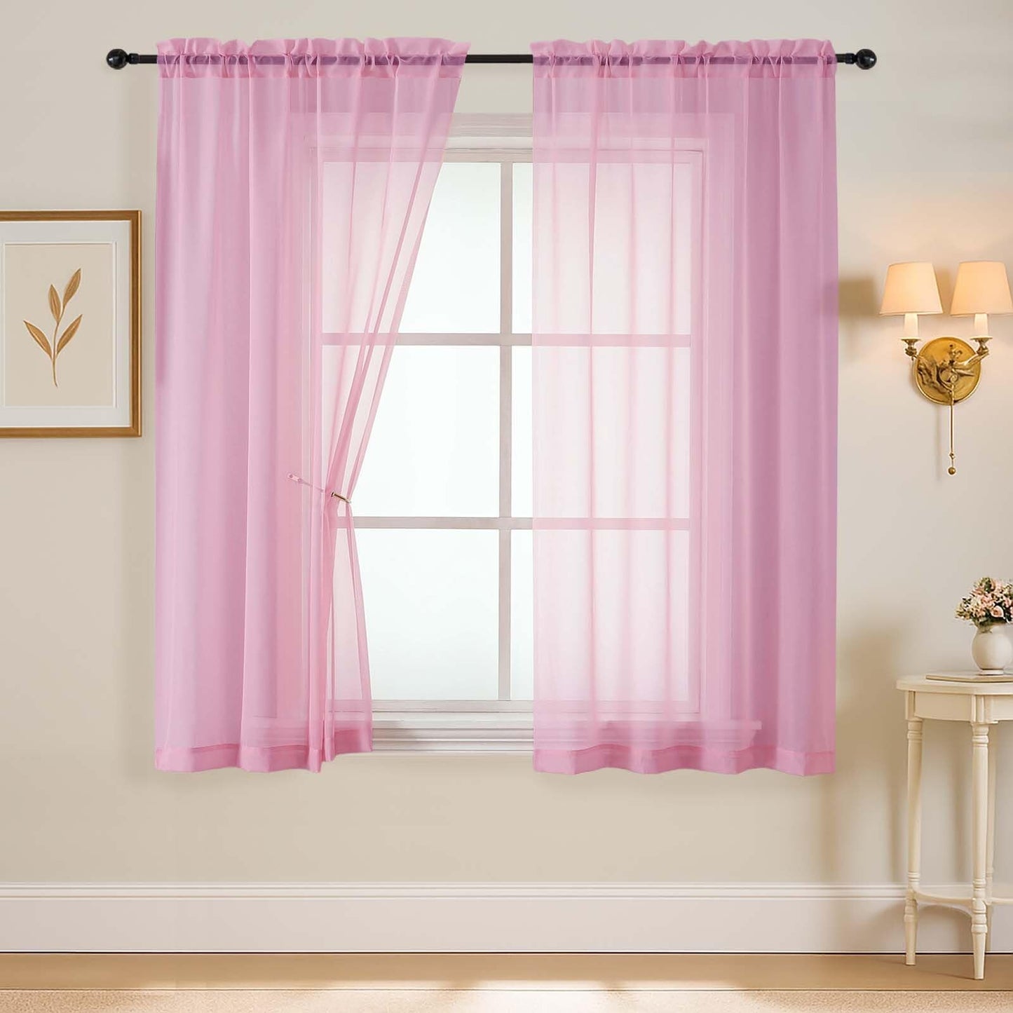 Purple Window Sheer Curtains 54 inch Length, Soft Airy Light Filtering Sheer Curtain 2 Panels Set, Dual Rod Pocket Gauze Purple Drapes for Living Room Bedroom, 2x42Wx54L Inches