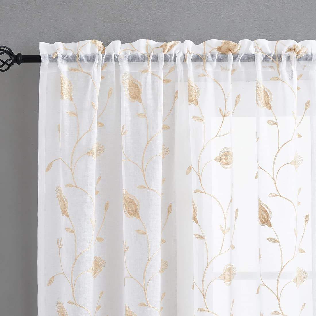 MYSTIC-HOME Sheer Curtains White 63 Inch Length, Rod Pocket Voile Drapes for Living Room, Bedroom, Window Treatments Semi Crinkle Curtain Panels for Yard, Patio, Villa, Parlor, Set of 2, 52"x 63"