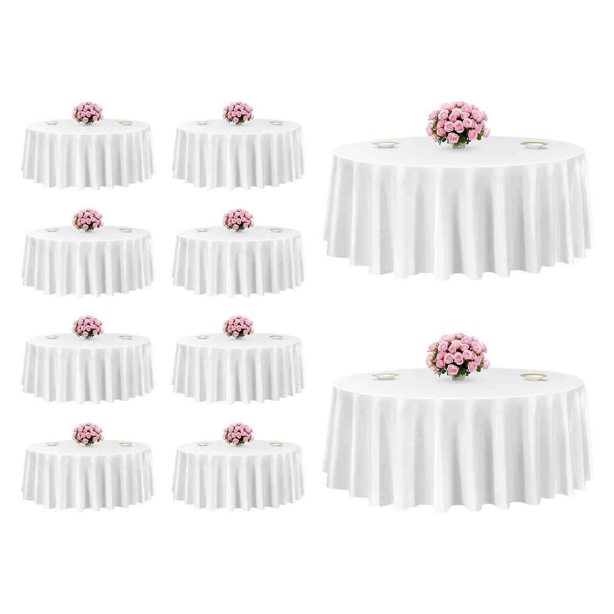 VEVOR White Round Tablecloths 10 Pack, 132 Inches in Diameter, Stain- & Wrinkle- Resistant, Machine Washable Table Clothes, Polyester Fabric Table Covers for Wedding, Party, Banquet, Formal Events