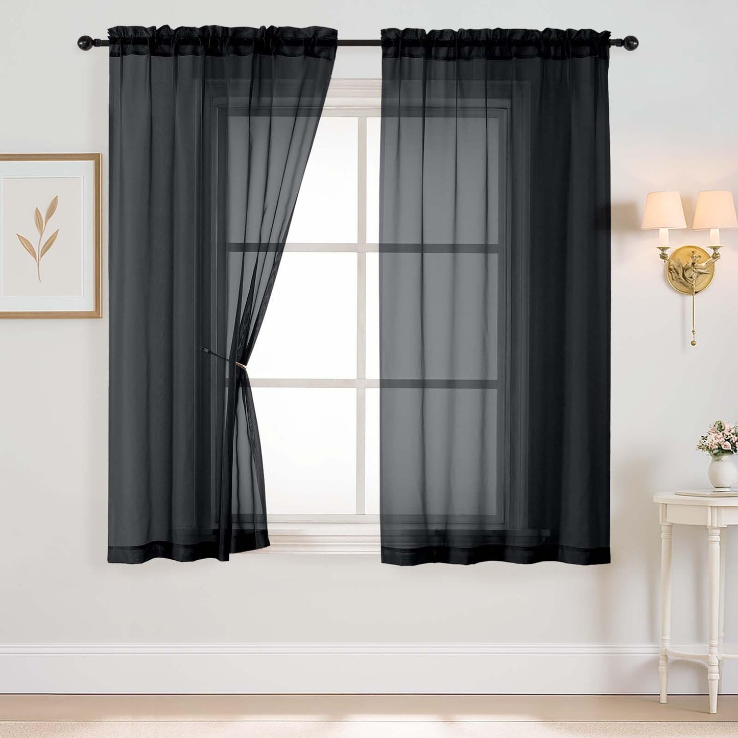 Purple Window Sheer Curtains 54 inch Length, Soft Airy Light Filtering Sheer Curtain 2 Panels Set, Dual Rod Pocket Gauze Purple Drapes for Living Room Bedroom, 2x42Wx54L Inches