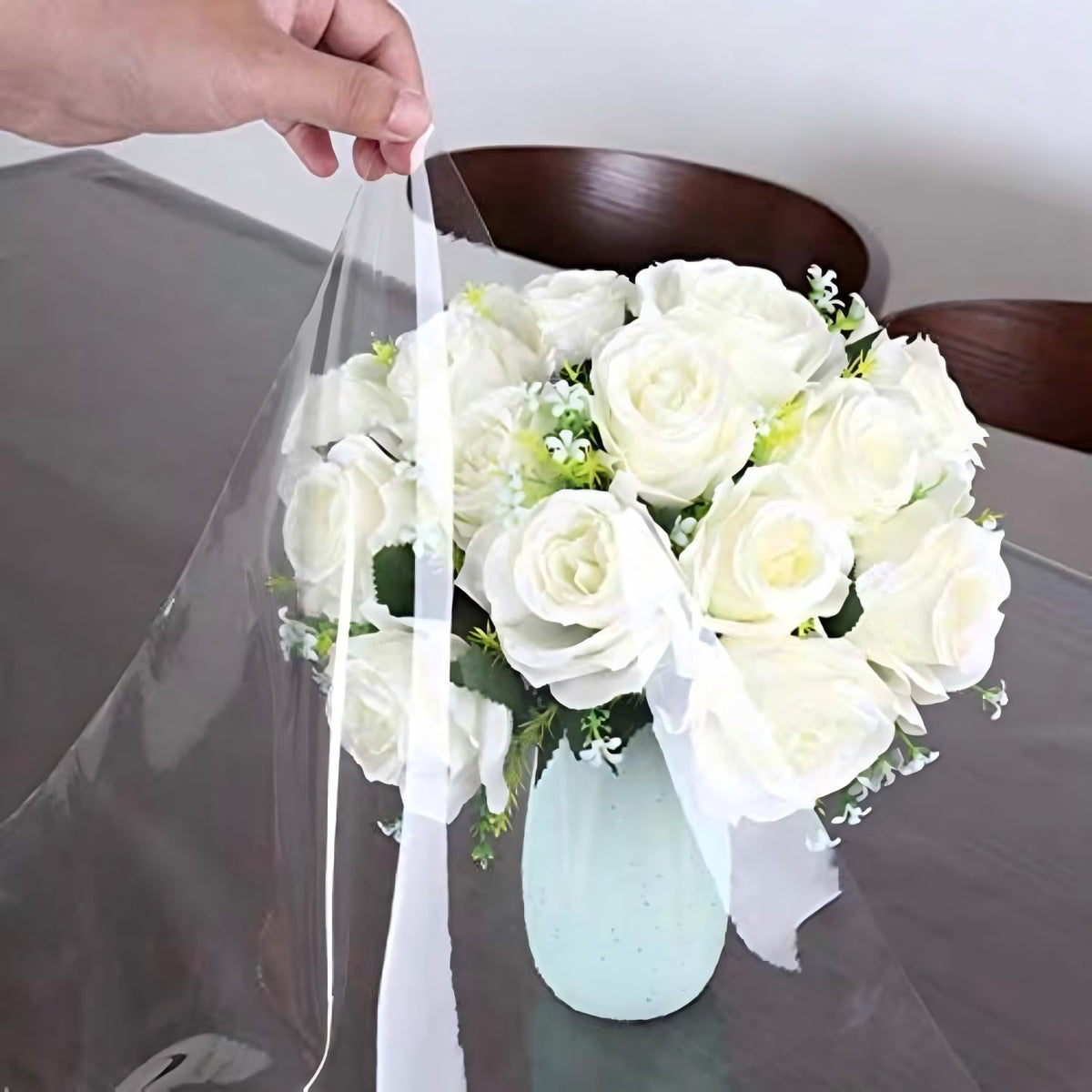 sancua Clear Plastic Table Cover Protector Waterproof Tablecloth 60x84 Inch | Vinyl PVC Rectangle Table Cloth, Oil Spill Proof Wipe Clean, For Dining Tables, Parties & Camping, Crystal Clear
