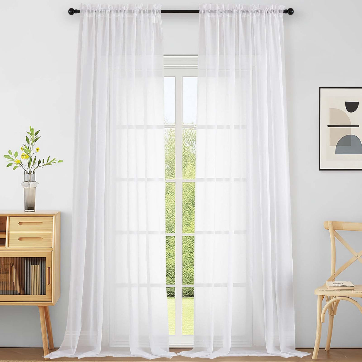 Purple Window Sheer Curtains 54 inch Length, Soft Airy Light Filtering Sheer Curtain 2 Panels Set, Dual Rod Pocket Gauze Purple Drapes for Living Room Bedroom, 2x42Wx54L Inches