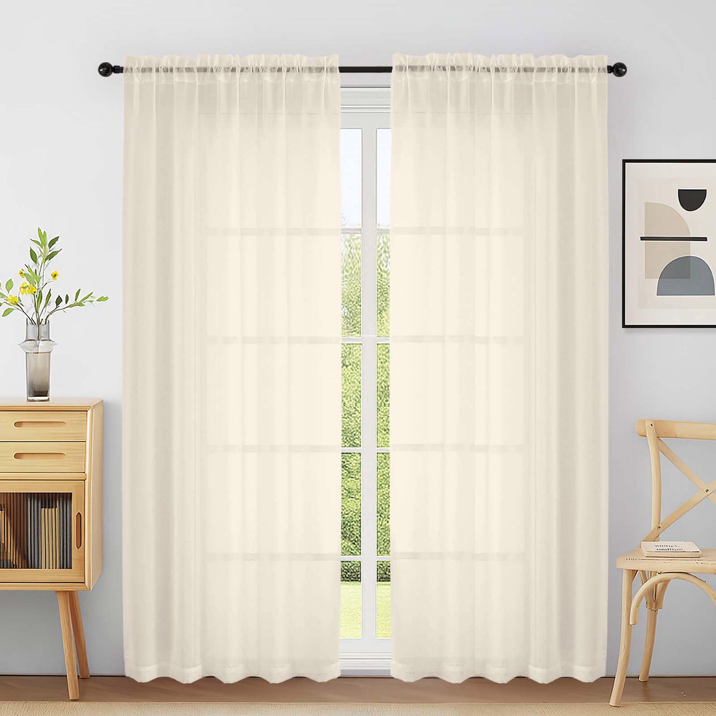 Purple Window Sheer Curtains 54 inch Length, Soft Airy Light Filtering Sheer Curtain 2 Panels Set, Dual Rod Pocket Gauze Purple Drapes for Living Room Bedroom, 2x42Wx54L Inches
