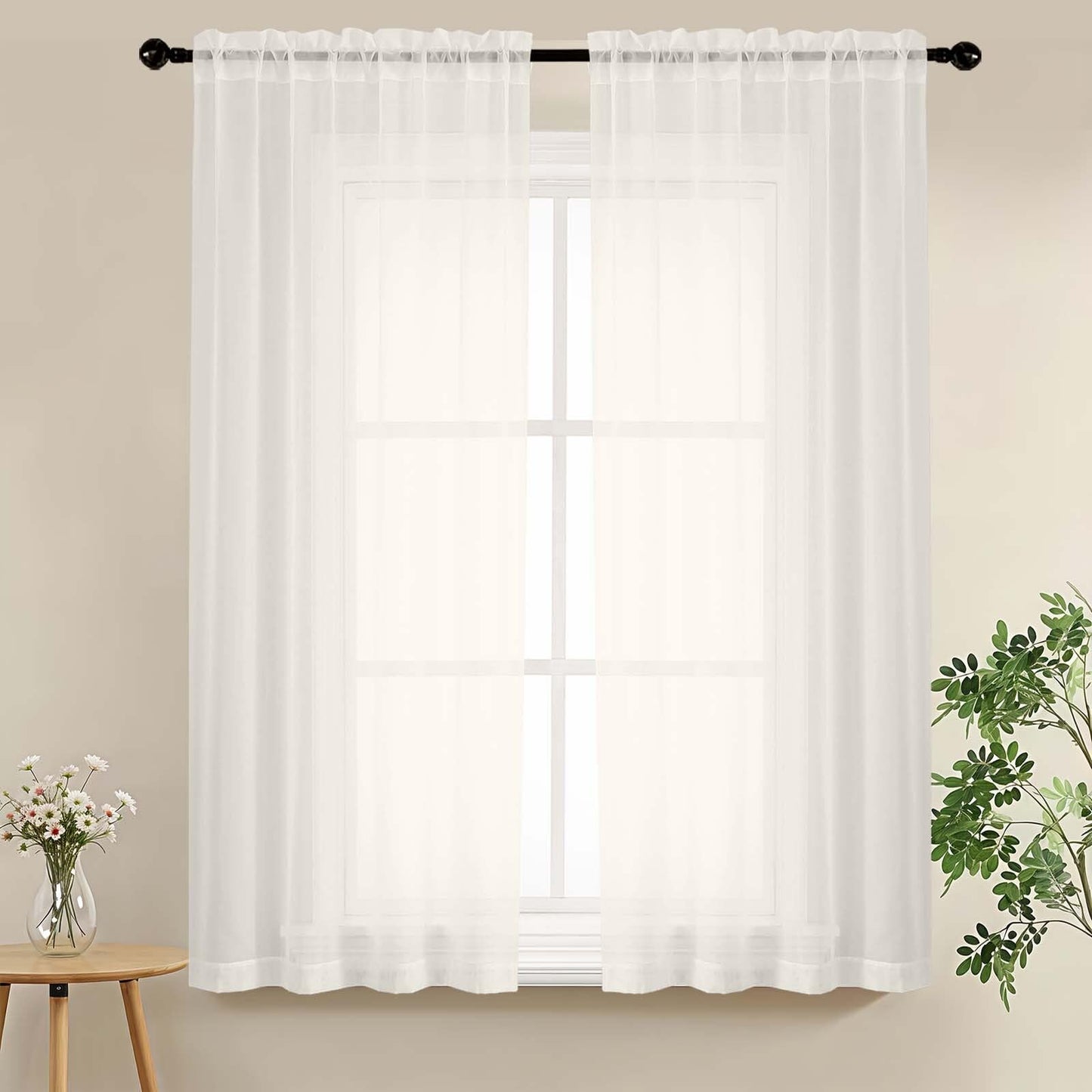 LIVEKID White Sheer Curtains 84 Inches Long 2 Panels - Light Filtering Breathable Voile Textured Sheer Curtains for Bedroom/Living Room, Rod Pocket Soft Elagant & Airy Solid Drapes, W42 x L84