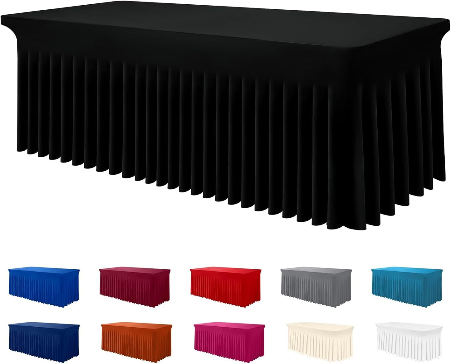Smiry Spandex Elastic Fitted Table Cloth Skirt for 6FT Rectangle Table | Stretch Washable Table Cloth, Banquet Table Cover for Wedding, Party, Indoor & Trade Shows, (Black, 72Lx30Wx30H)