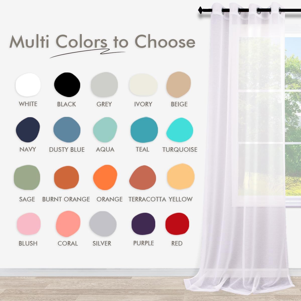White Sheer Curtains 84 Inches Long Set 2 Panels Grommet Pair Faux Linen Semi Transparent Drape Tulle Gauze Voile Window Sheer Curtains for Bedroom Living Room Dining Wide 52 Length Solid Pack