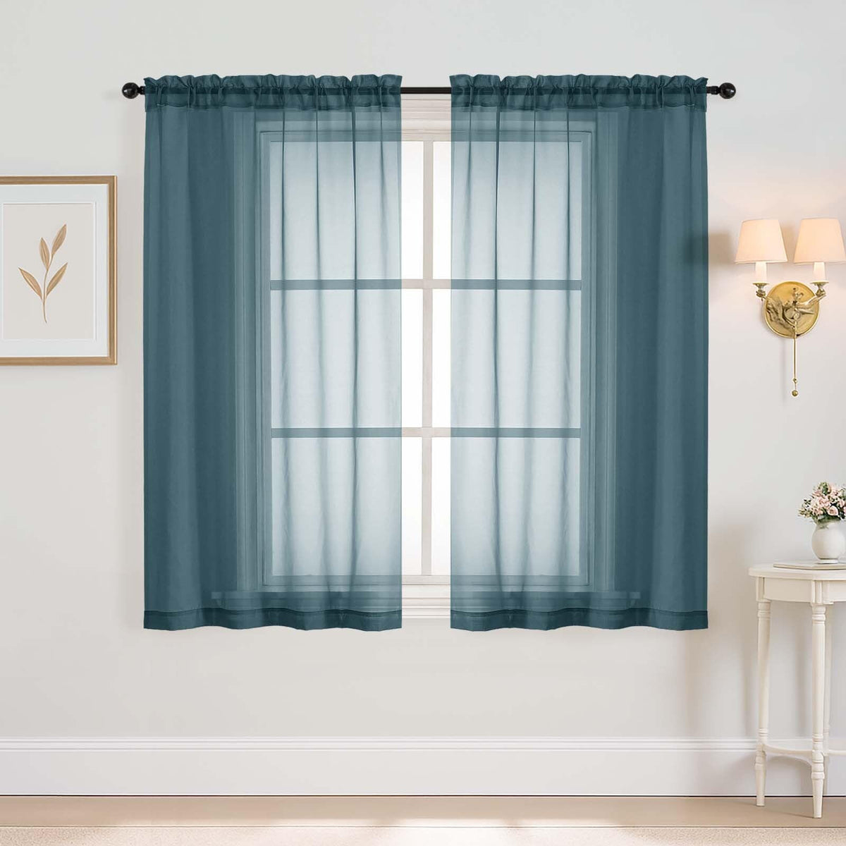 Purple Window Sheer Curtains 54 inch Length, Soft Airy Light Filtering Sheer Curtain 2 Panels Set, Dual Rod Pocket Gauze Purple Drapes for Living Room Bedroom, 2x42Wx54L Inches