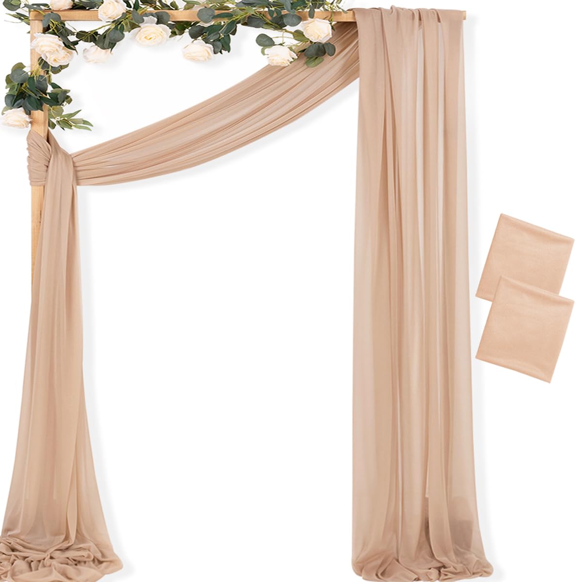 Sheer Gauze Wedding Arch Draping Fabric 29" x 20 FT 4 Panel Sage Green | Shimmery Gauze Drapes, Airy Backdrop Curtains, 6.6 Yard Outdoor Drapery Panels, Photo Background, Wedding Church Events Decor
