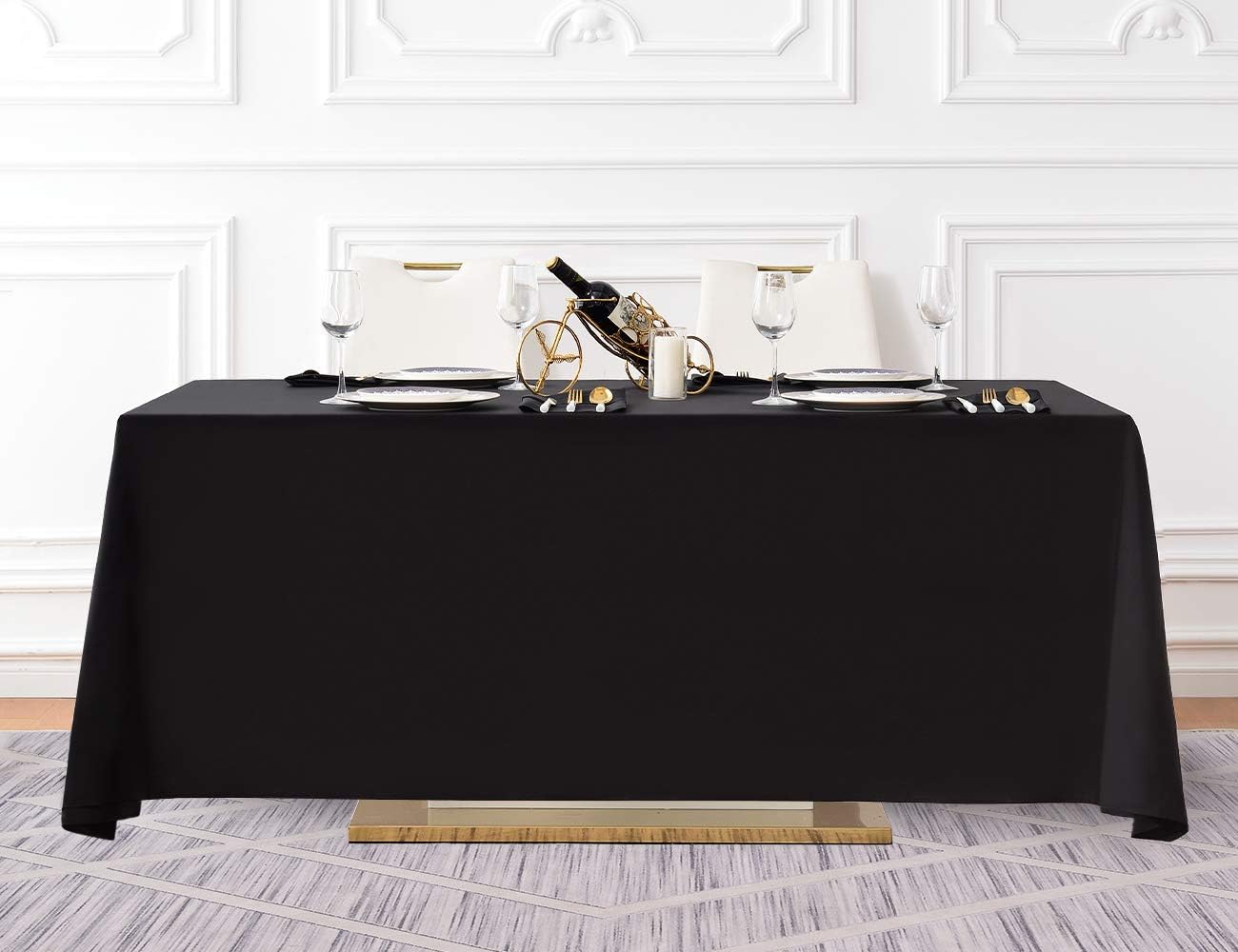 Surmente 10 Pack 90x132 Inch Black Tablecloth for 6-8 Foot Rectangle Tables | Dining Table Cover Protector, Wrinkle Free, Washable Polyester Fabric, 6ft Table Cloth for Wedding, Banquet, Restaurant