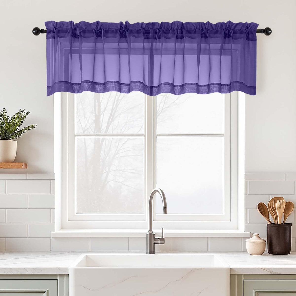 Purple Window Sheer Curtains 54 inch Length, Soft Airy Light Filtering Sheer Curtain 2 Panels Set, Dual Rod Pocket Gauze Purple Drapes for Living Room Bedroom, 2x42Wx54L Inches