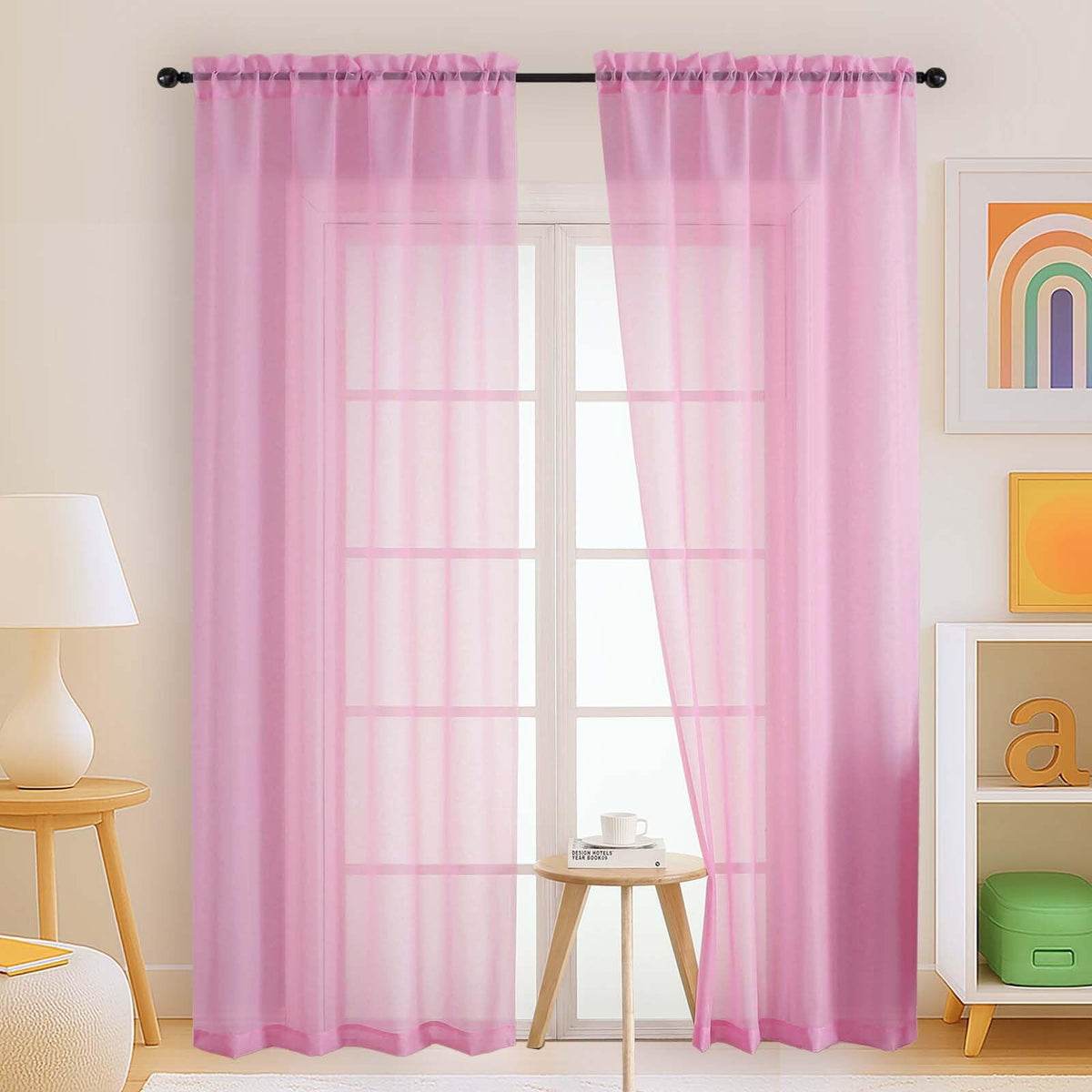 Purple Window Sheer Curtains 54 inch Length, Soft Airy Light Filtering Sheer Curtain 2 Panels Set, Dual Rod Pocket Gauze Purple Drapes for Living Room Bedroom, 2x42Wx54L Inches