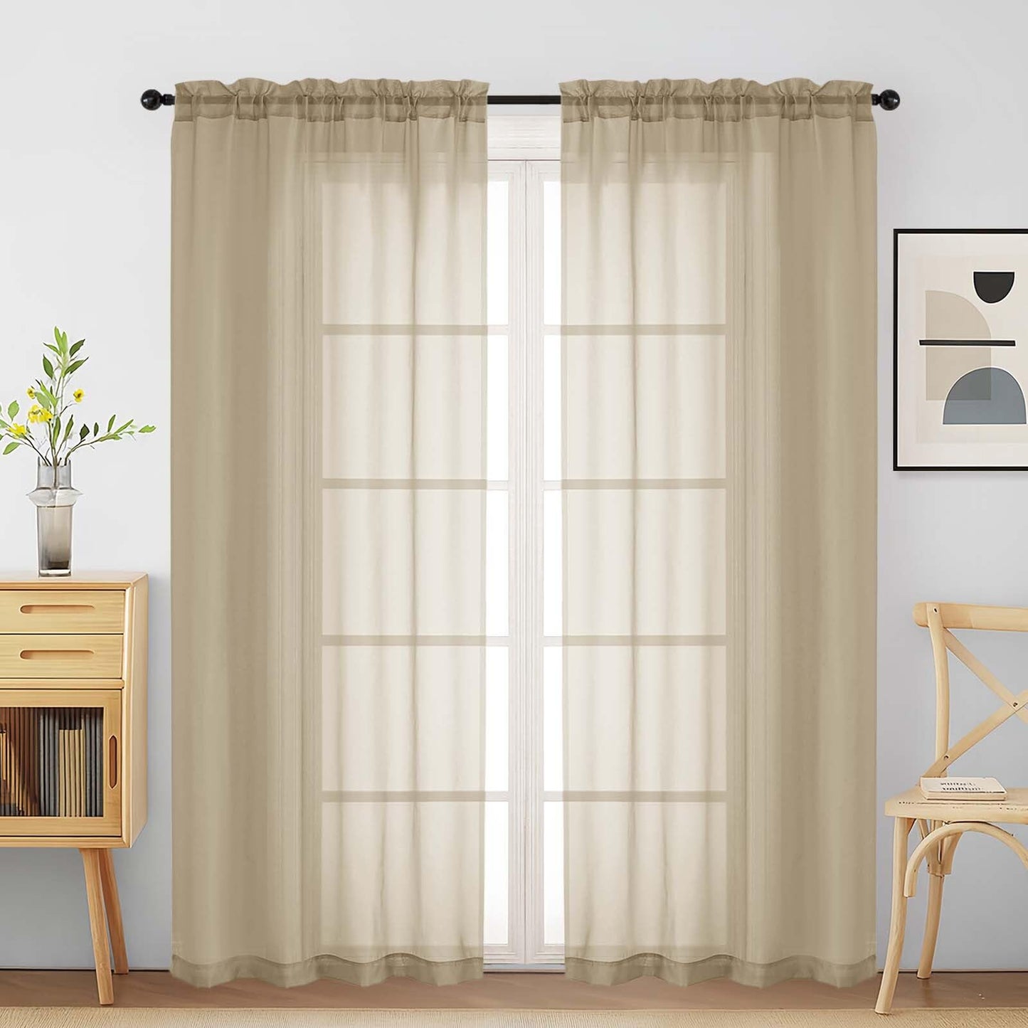 Purple Window Sheer Curtains 54 inch Length, Soft Airy Light Filtering Sheer Curtain 2 Panels Set, Dual Rod Pocket Gauze Purple Drapes for Living Room Bedroom, 2x42Wx54L Inches
