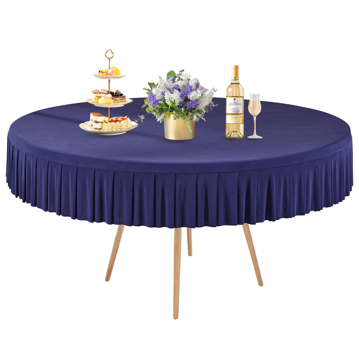 8 Pack Champagne Spandex Round Tablecloths for 72in Table, Stretchy Fitted 6FT Round Table Cloths, Wrinkle Free Table Cover with Skirt for Wedding Birthday Party Bridal Shower Banquet