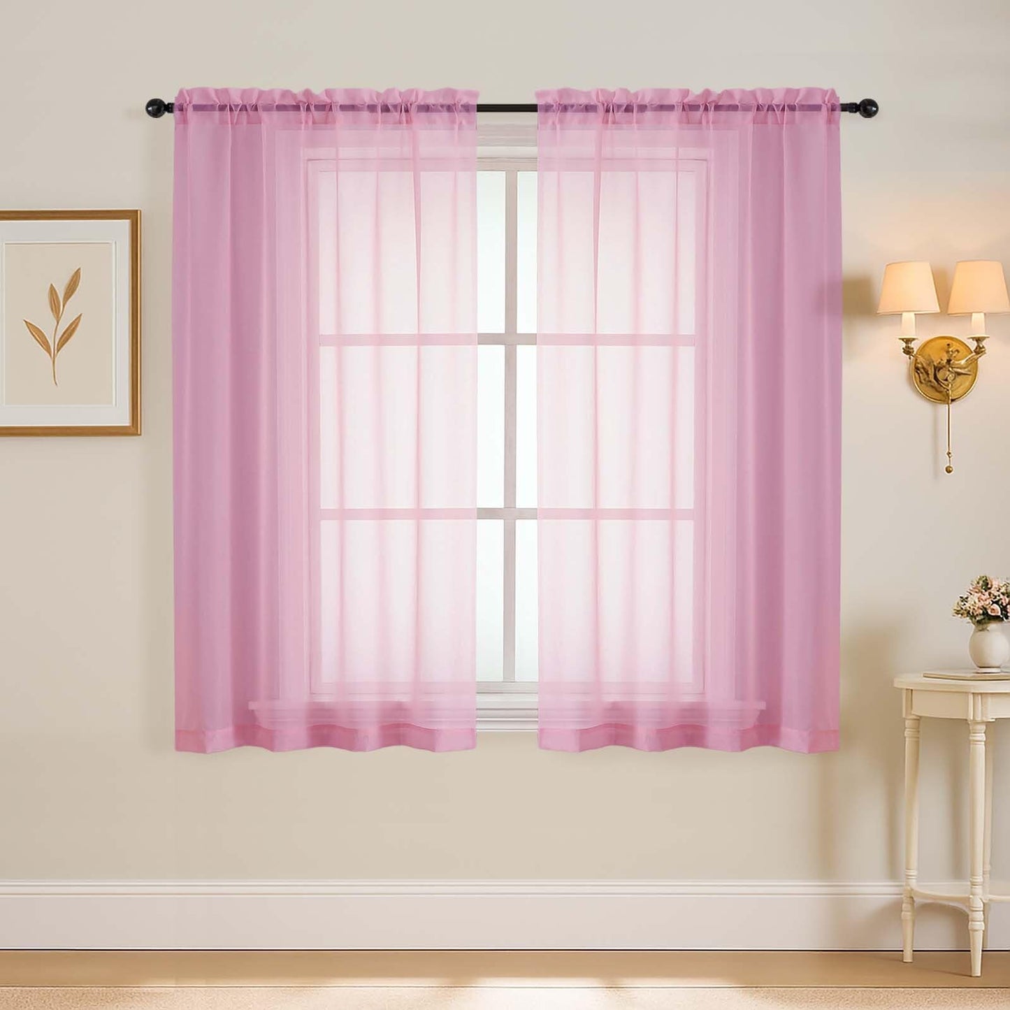 Purple Window Sheer Curtains 54 inch Length, Soft Airy Light Filtering Sheer Curtain 2 Panels Set, Dual Rod Pocket Gauze Purple Drapes for Living Room Bedroom, 2x42Wx54L Inches