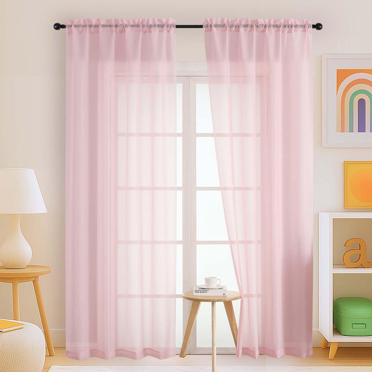 Purple Window Sheer Curtains 54 inch Length, Soft Airy Light Filtering Sheer Curtain 2 Panels Set, Dual Rod Pocket Gauze Purple Drapes for Living Room Bedroom, 2x42Wx54L Inches