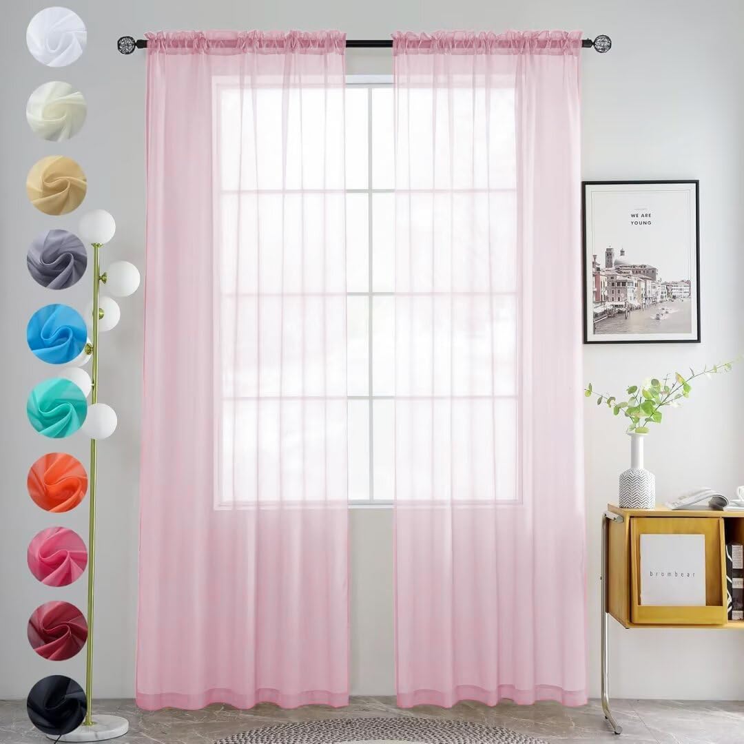 youleyar Solid Sheer Rod Pocket Curtain Voile Draperies 2 Panels White Beige Black Grey Coffee 52 Inch Width 84 Inch Long 1 Pair for Kitchen Bedroom Children Living Room Yard (Ivory,52W ｘ 84L)