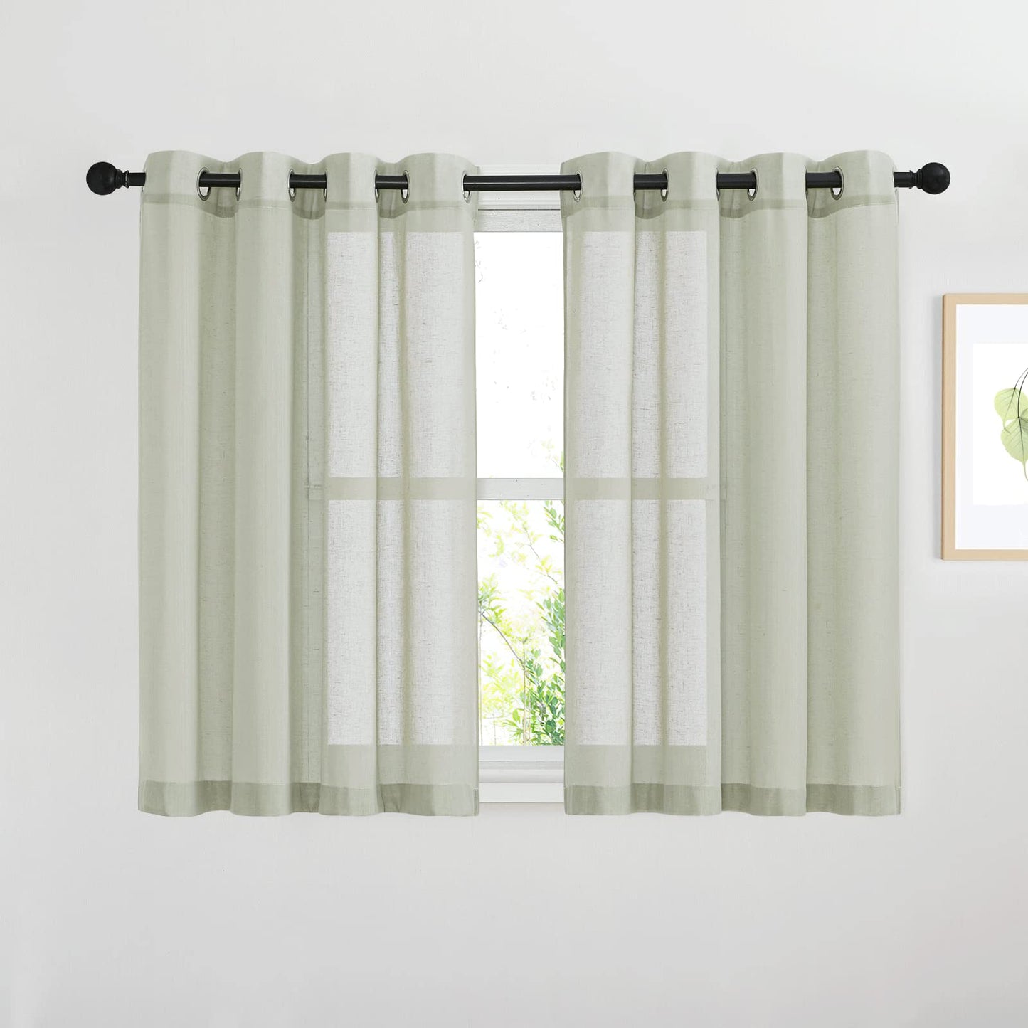NICETOWN White Sheer Linen Curtains for Living Room 84 inch Length 2 Panels Set, Grommet Semi Sheer Privacy with Light Filtering Flax Window Treatments for Bedroom, W52 x L84