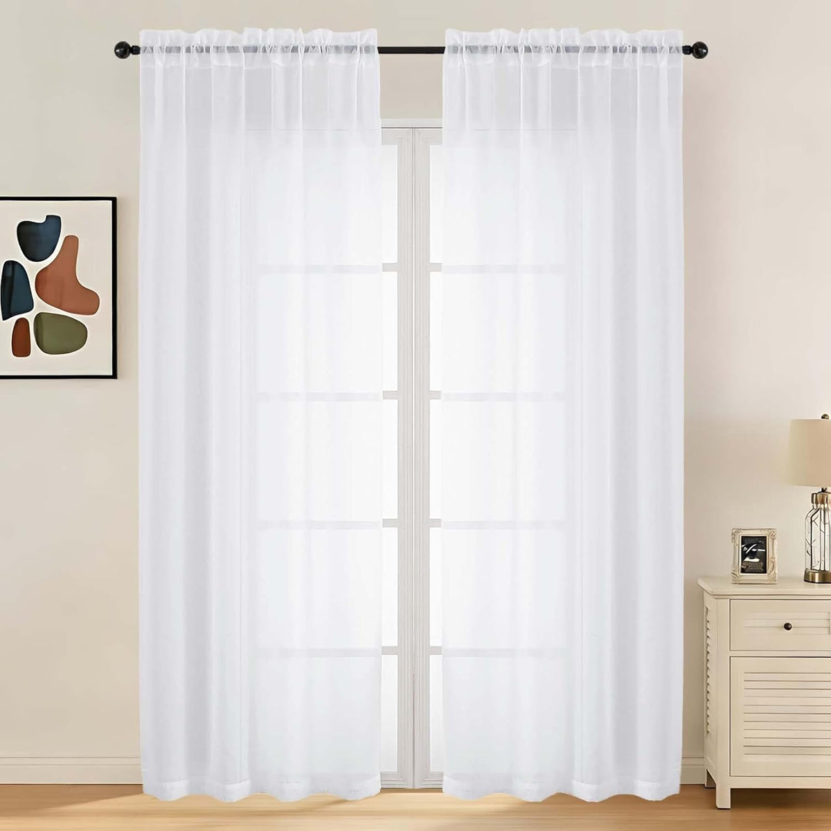 LIVEKID White Sheer Curtains 84 Inches Long 2 Panels - Light Filtering Breathable Voile Textured Sheer Curtains for Bedroom/Living Room, Rod Pocket Soft Elagant & Airy Solid Drapes, W42 x L84