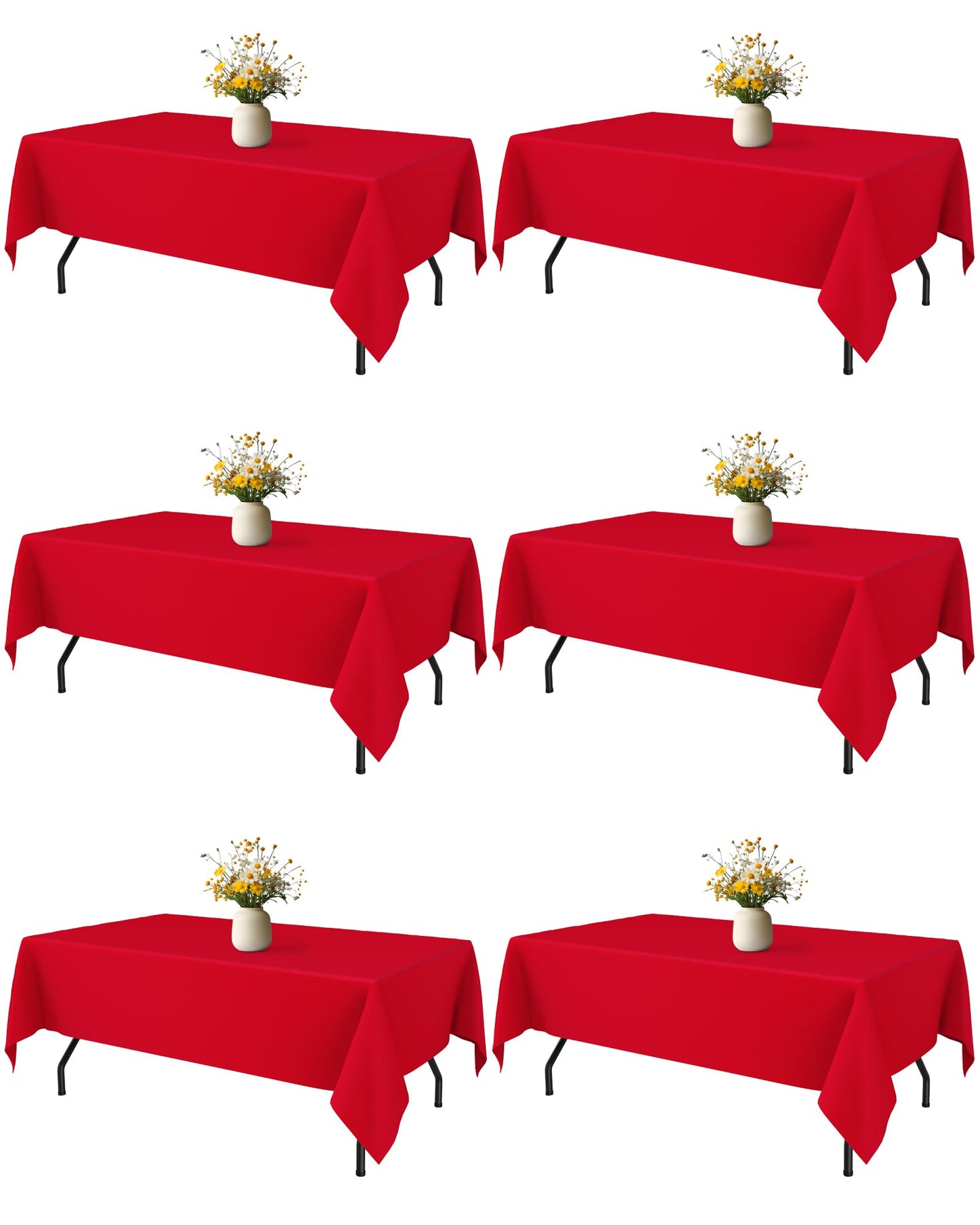 White Polyester Table Cloth, 6 Pack, 60 x 102 in | Rectangle, 5 ft Tables, Washable, Wrinkle Resistant, Weddings Parties