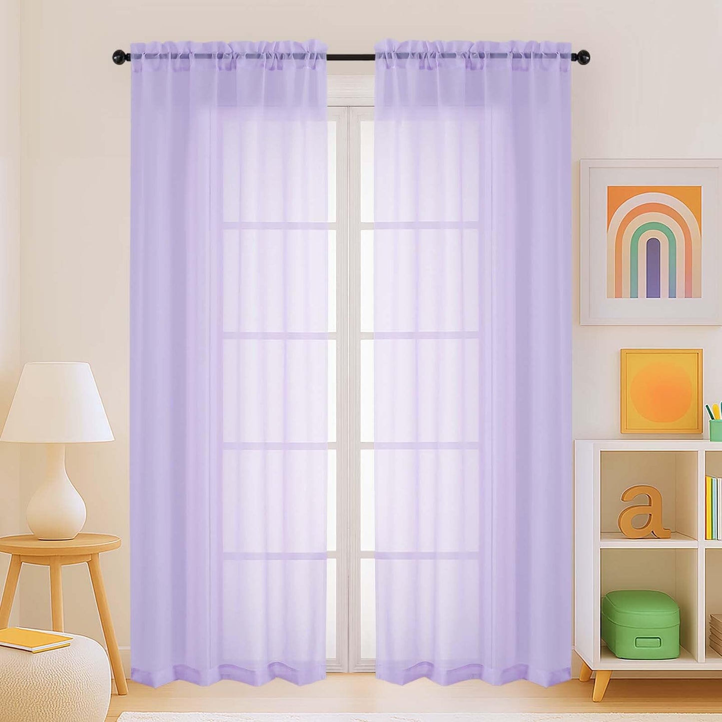 Purple Window Sheer Curtains 54 inch Length, Soft Airy Light Filtering Sheer Curtain 2 Panels Set, Dual Rod Pocket Gauze Purple Drapes for Living Room Bedroom, 2x42Wx54L Inches