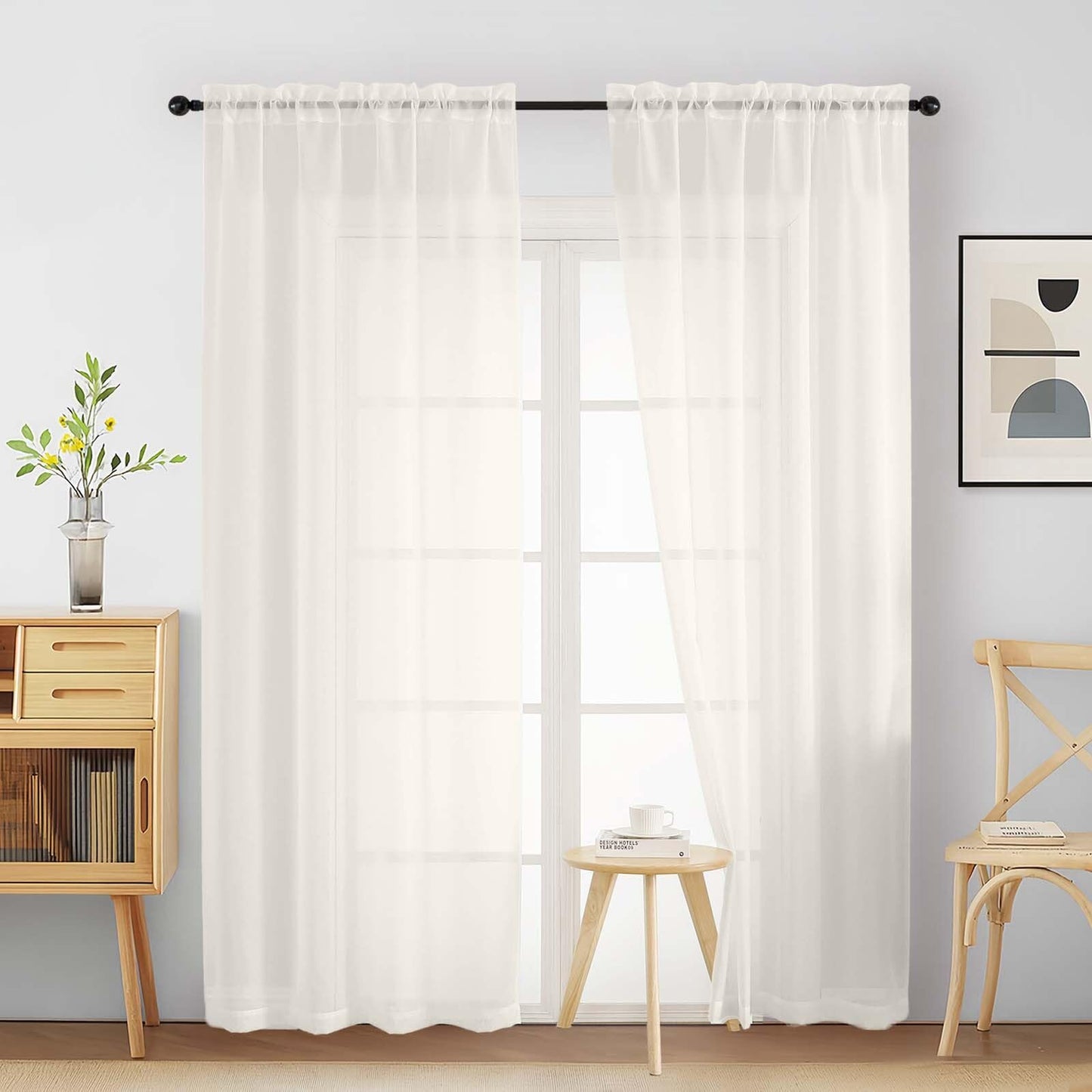 Purple Window Sheer Curtains 54 inch Length, Soft Airy Light Filtering Sheer Curtain 2 Panels Set, Dual Rod Pocket Gauze Purple Drapes for Living Room Bedroom, 2x42Wx54L Inches