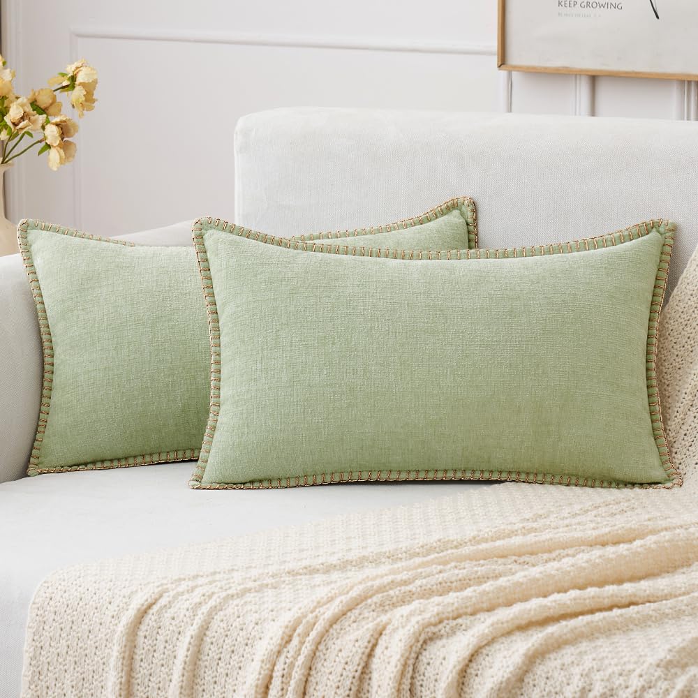 MIULEE Decorative Couch Throw Pillow Covers 18x18 Inch Sage Green 2 Pack | Farmhouse Pillow Covers with Stitched Edge, Soft Chenille Cushion Cases, for Sofa Bed Living Room Home Decor