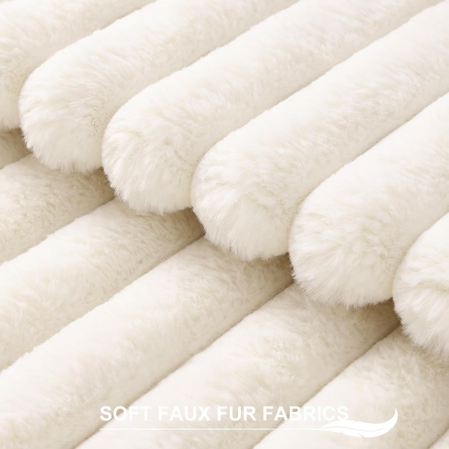 Pallene Faux Fur Decorative Throw Pillow Covers 18x18 Set of 2, Cream White | Luxury Plush Texture, Striped Design, Cozy Soft Touch, Modern Home Accent Decor for Couch, Sofa, Bed, Living Room