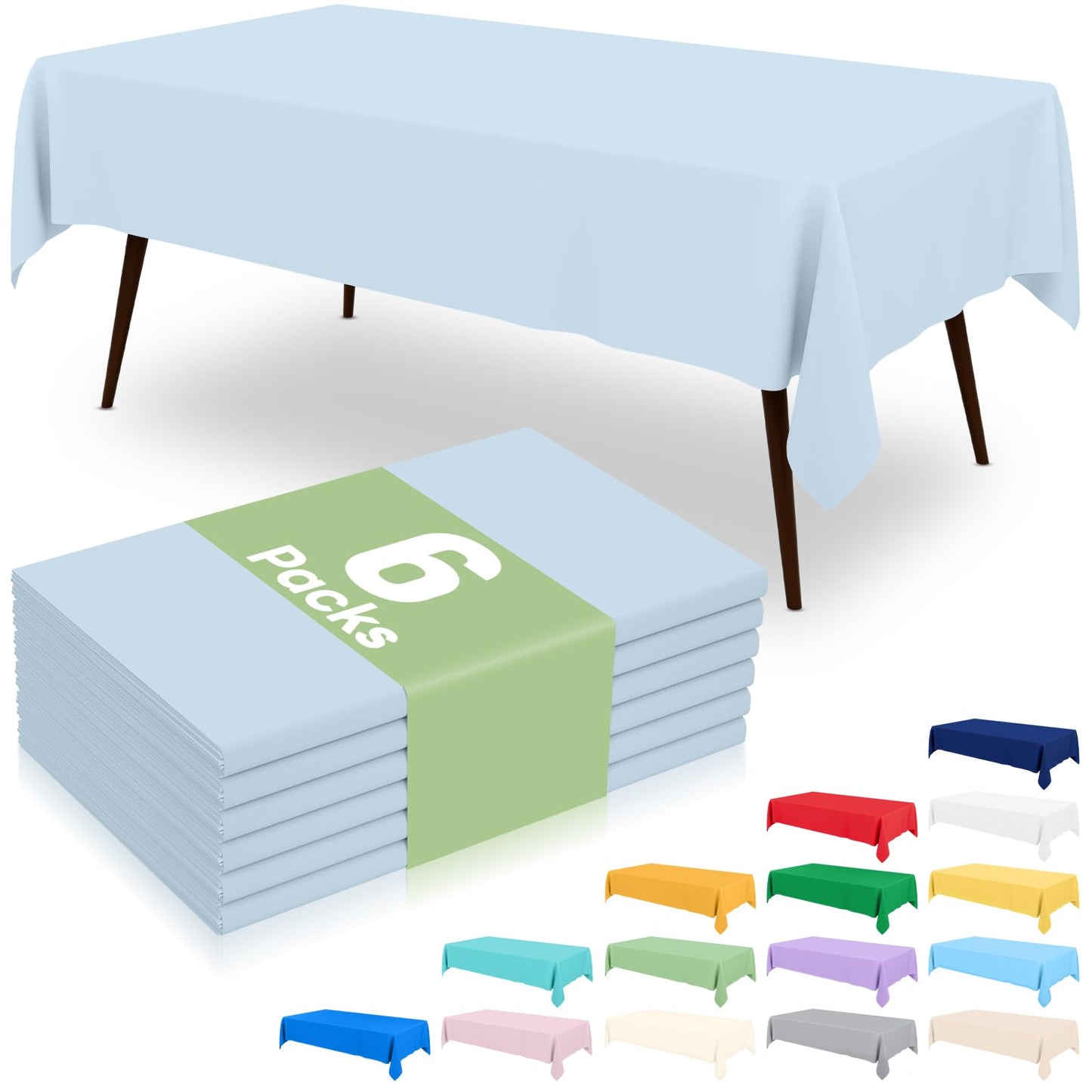 6 Packs Disposable Plastic Table Cloth, 54 x 108 Inch Waterproof Rectangle Tablecloth, Leakproof & Sturdy Decorative Table Covers for Party, Outdoor and Back to School, Black