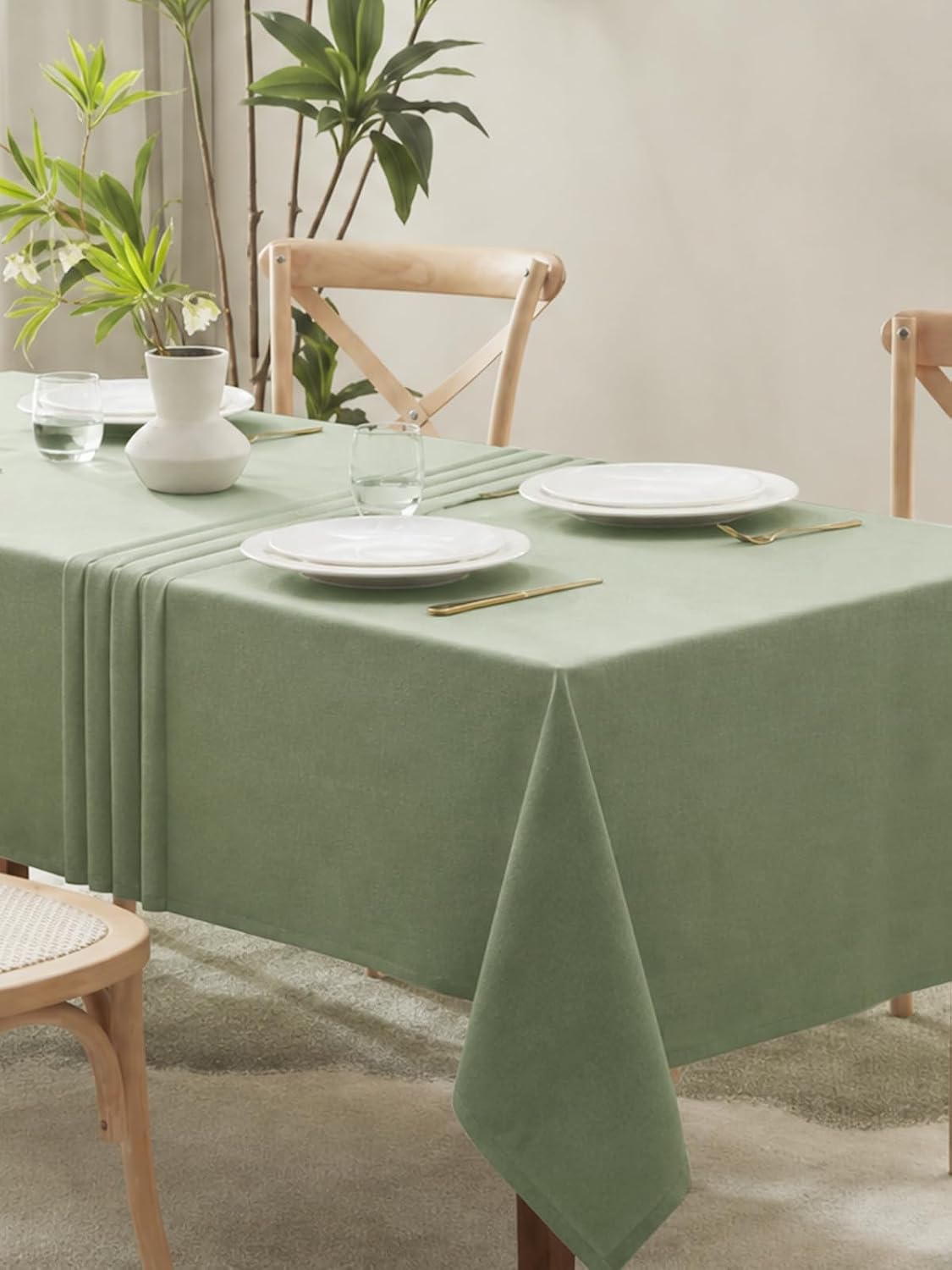 IVAPUPU Textured Linen Rectangle Table Cloth, Sage Green, 52 x 70 Inch | Waterproof Wrinkle-free & Wipeable Tablecloths Rectangular, for Kitchen Wedding Outdoor Birthday Dining Farmhouse Decor