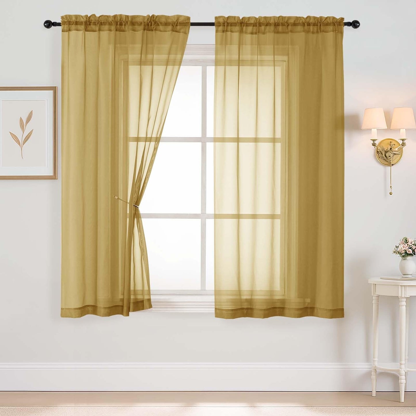 Purple Window Sheer Curtains 54 inch Length, Soft Airy Light Filtering Sheer Curtain 2 Panels Set, Dual Rod Pocket Gauze Purple Drapes for Living Room Bedroom, 2x42Wx54L Inches