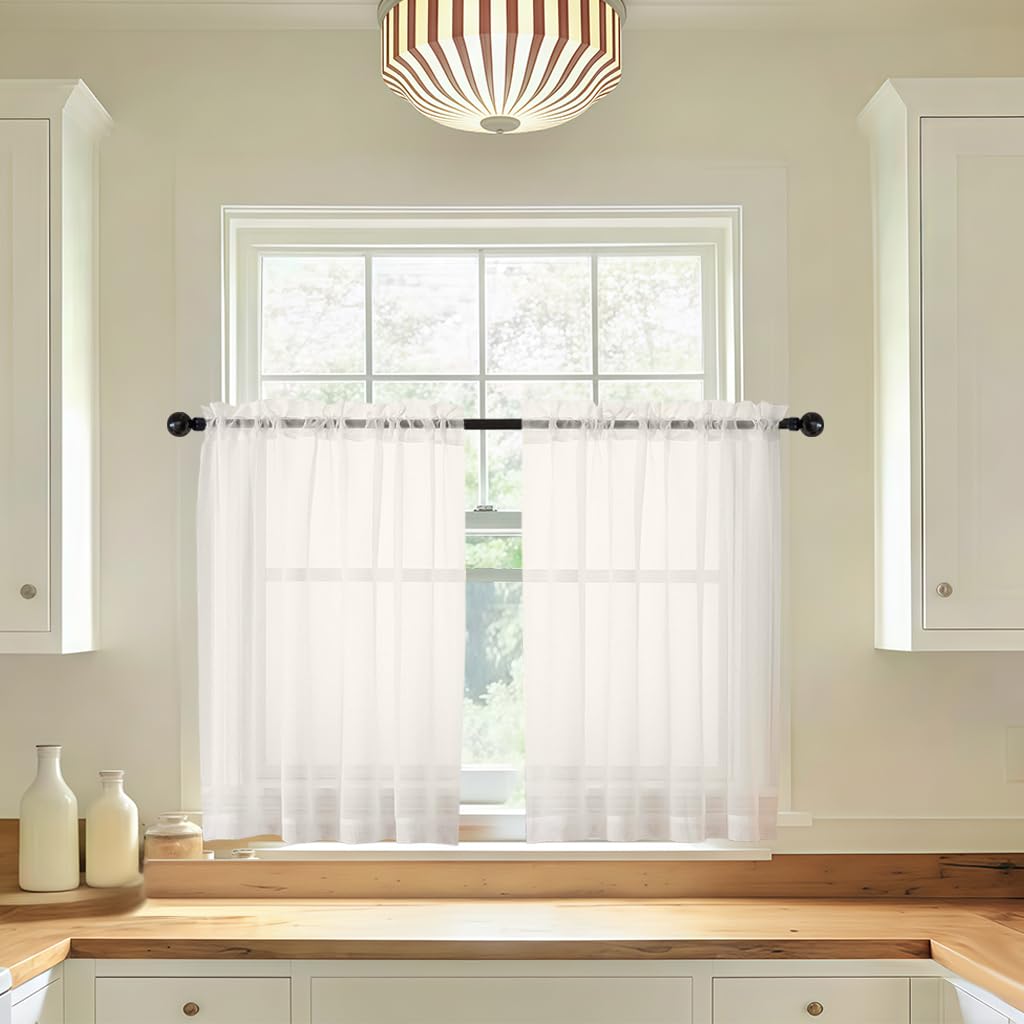 LIVEKID White Sheer Curtains 84 Inches Long 2 Panels - Light Filtering Breathable Voile Textured Sheer Curtains for Bedroom/Living Room, Rod Pocket Soft Elagant & Airy Solid Drapes, W42 x L84
