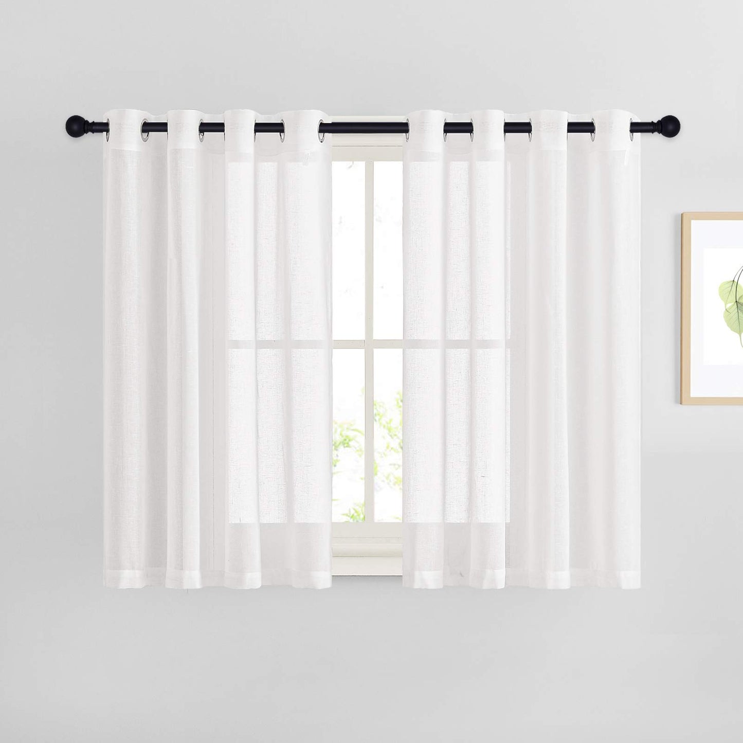NICETOWN White Sheer Linen Curtains for Living Room 84 inch Length 2 Panels Set, Grommet Semi Sheer Privacy with Light Filtering Flax Window Treatments for Bedroom, W52 x L84