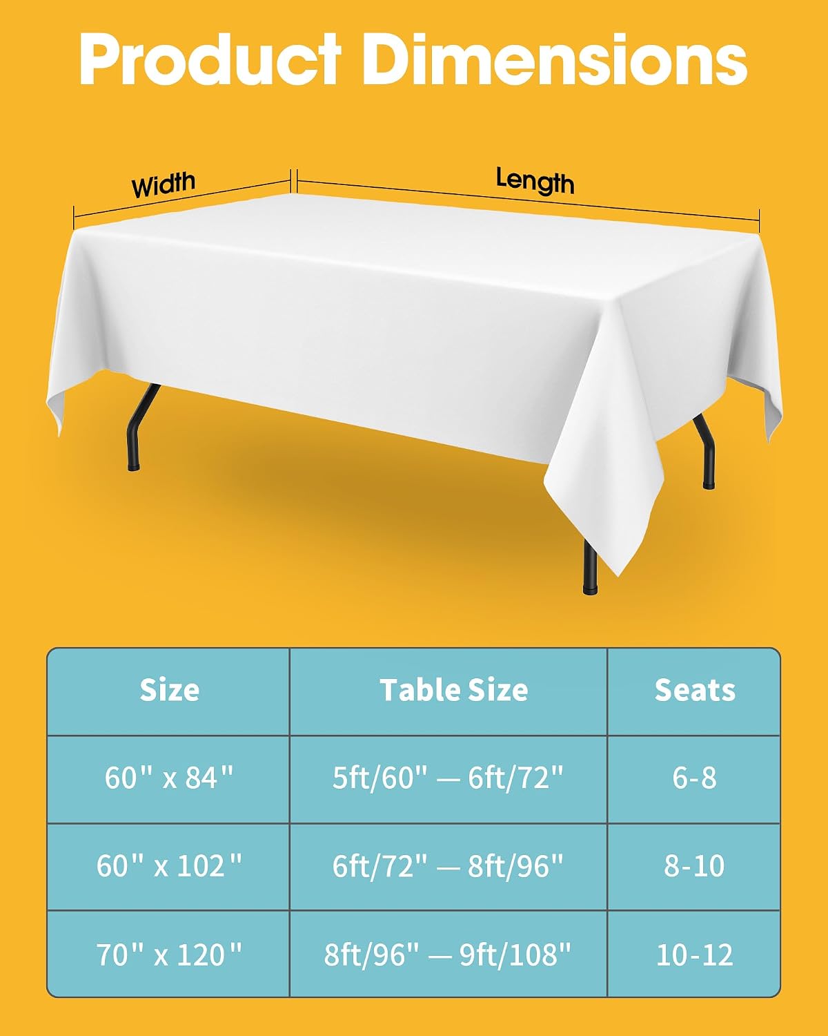 White Polyester Table Cloth, 6 Pack, 60 x 102 in | Rectangle, 5 ft Tables, Washable, Wrinkle Resistant, Weddings Parties
