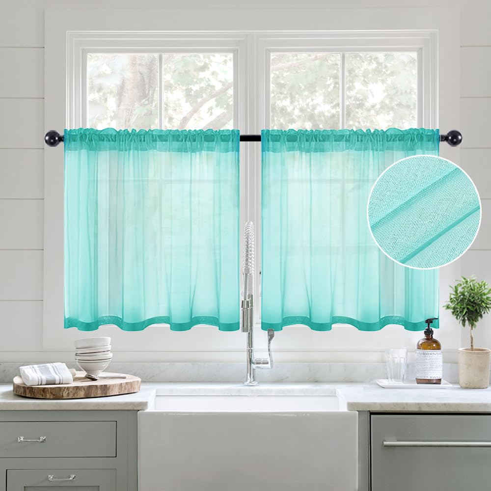 MIULEE Semi White Linen Textured Sheer Curtains 42W×84L Rod Pocket 2 Panels | Semi Transparent, Farmhouse, Window Net Panels with Rod Pocket for Bedroom Living Room