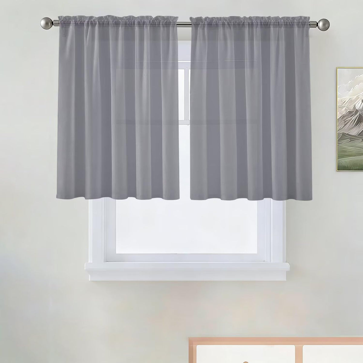 SpaceDresser Basic Rod Pocket Sheer Voile Window Curtain Panels White 1 Pair 2 Panels 52 Width 84 Inch Long for Kitchen Bedroom Children Living Room Yard(White,52 W x 84 L)