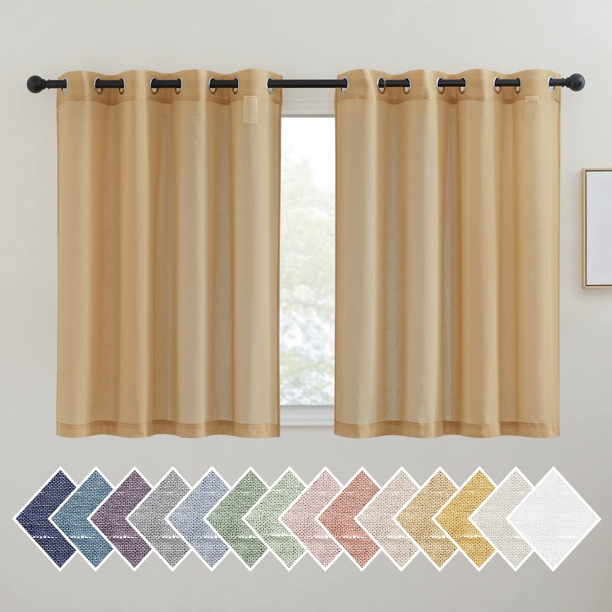 NICETOWN White Sheer Linen Curtains for Living Room 84 inch Length 2 Panels Set, Grommet Semi Sheer Privacy with Light Filtering Flax Window Treatments for Bedroom, W52 x L84