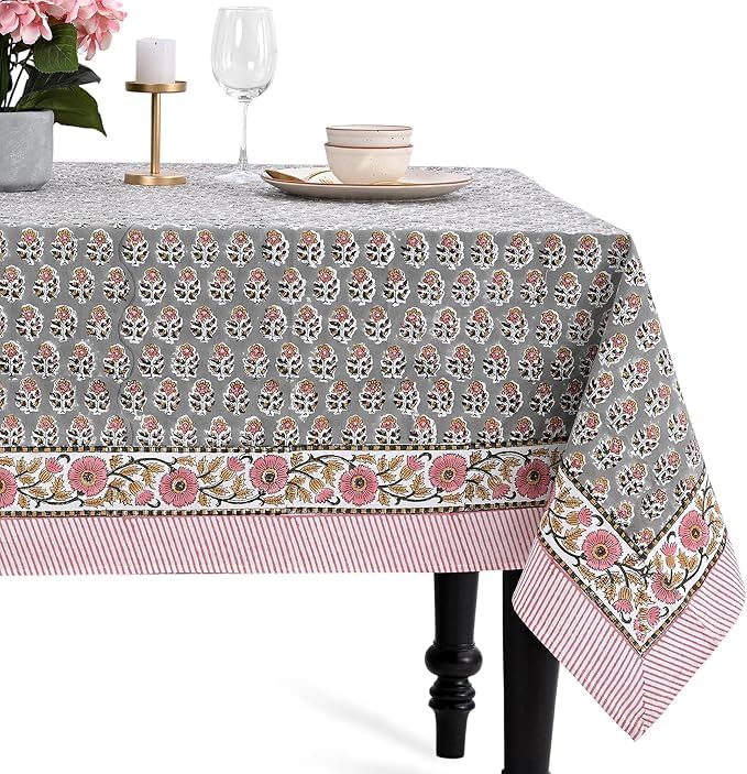 CPC Tablecloth 100% Cotton 70x108 Inch Indian Block Print Rectangle Table Cover, Blue Table Cloth for Weddings, Spring/Summer, Barbeque - Apatite Blue