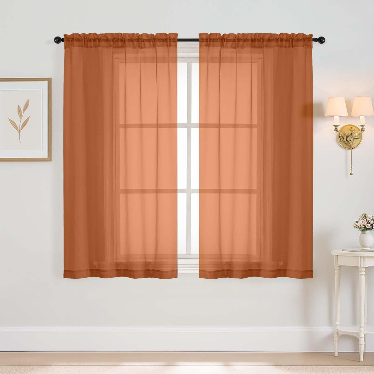 Purple Window Sheer Curtains 54 inch Length, Soft Airy Light Filtering Sheer Curtain 2 Panels Set, Dual Rod Pocket Gauze Purple Drapes for Living Room Bedroom, 2x42Wx54L Inches