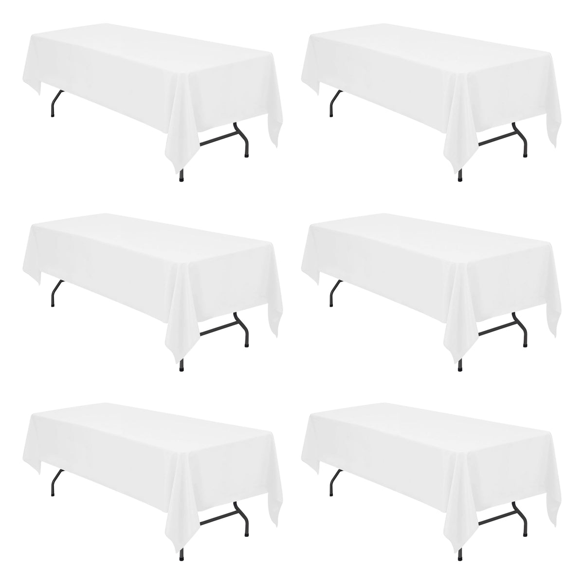 BRILLMAX 6 Pack Ivory Tablecloths 90x132 Inch for 6ft Rectangle Tables | 150 GSM Polyester Fabric, Floor Length Drop, Water, Stain & Wrinkle Resistant Cloth Cover for Wedding Reception Banquet Party