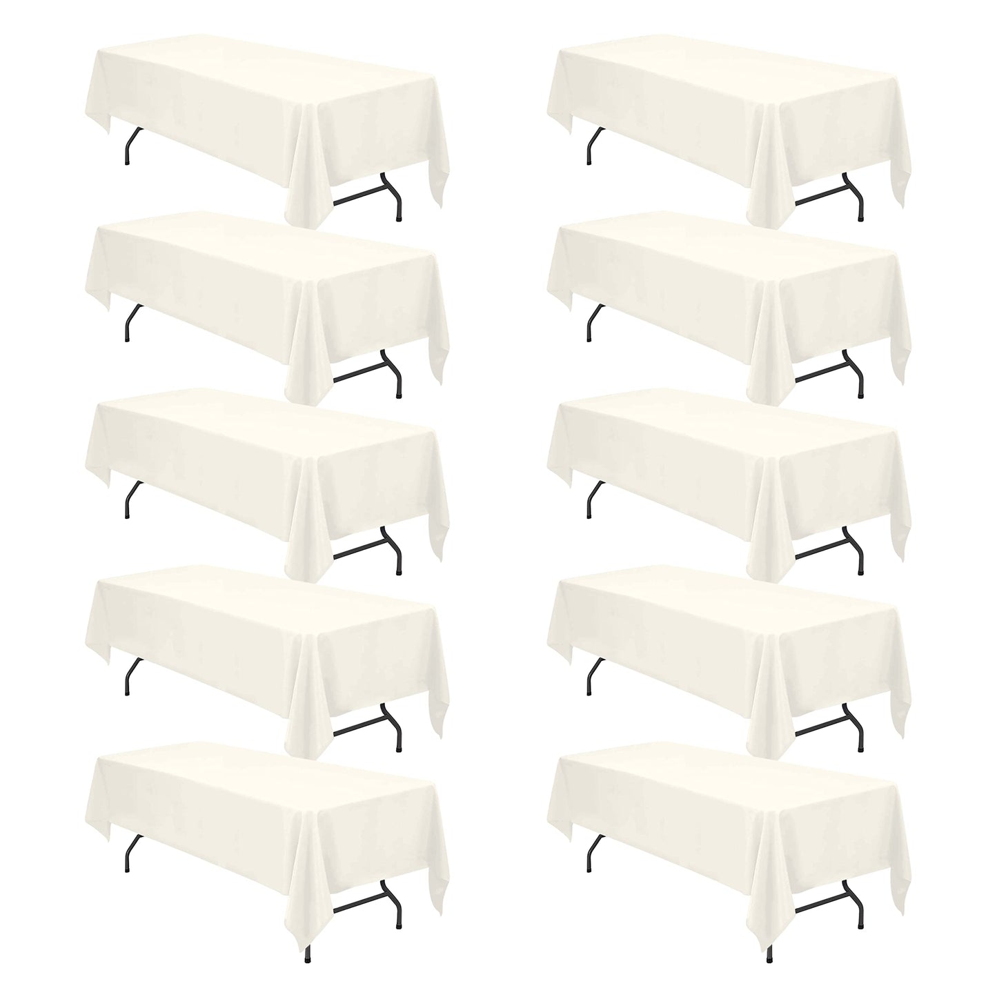 BRILLMAX 6 Pack Ivory Tablecloths 90x132 Inch for 6ft Rectangle Tables | 150 GSM Polyester Fabric, Floor Length Drop, Water, Stain & Wrinkle Resistant Cloth Cover for Wedding Reception Banquet Party