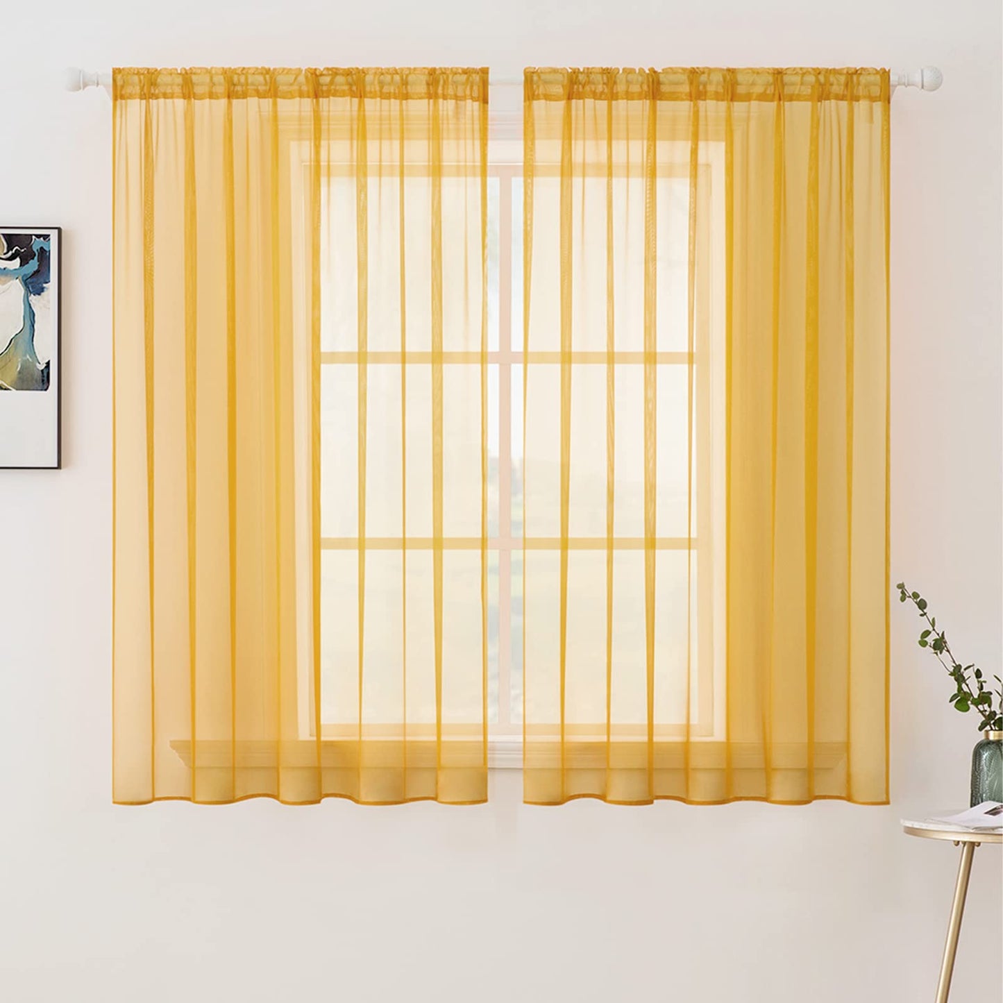 MIULEE 2 Panels White Sheer Curtains for Living Room 54 X 84 Inches | Window, Solid Color, Elegant Window Voile Panels, Bedroom, Living Room, Drapes, Treatment
