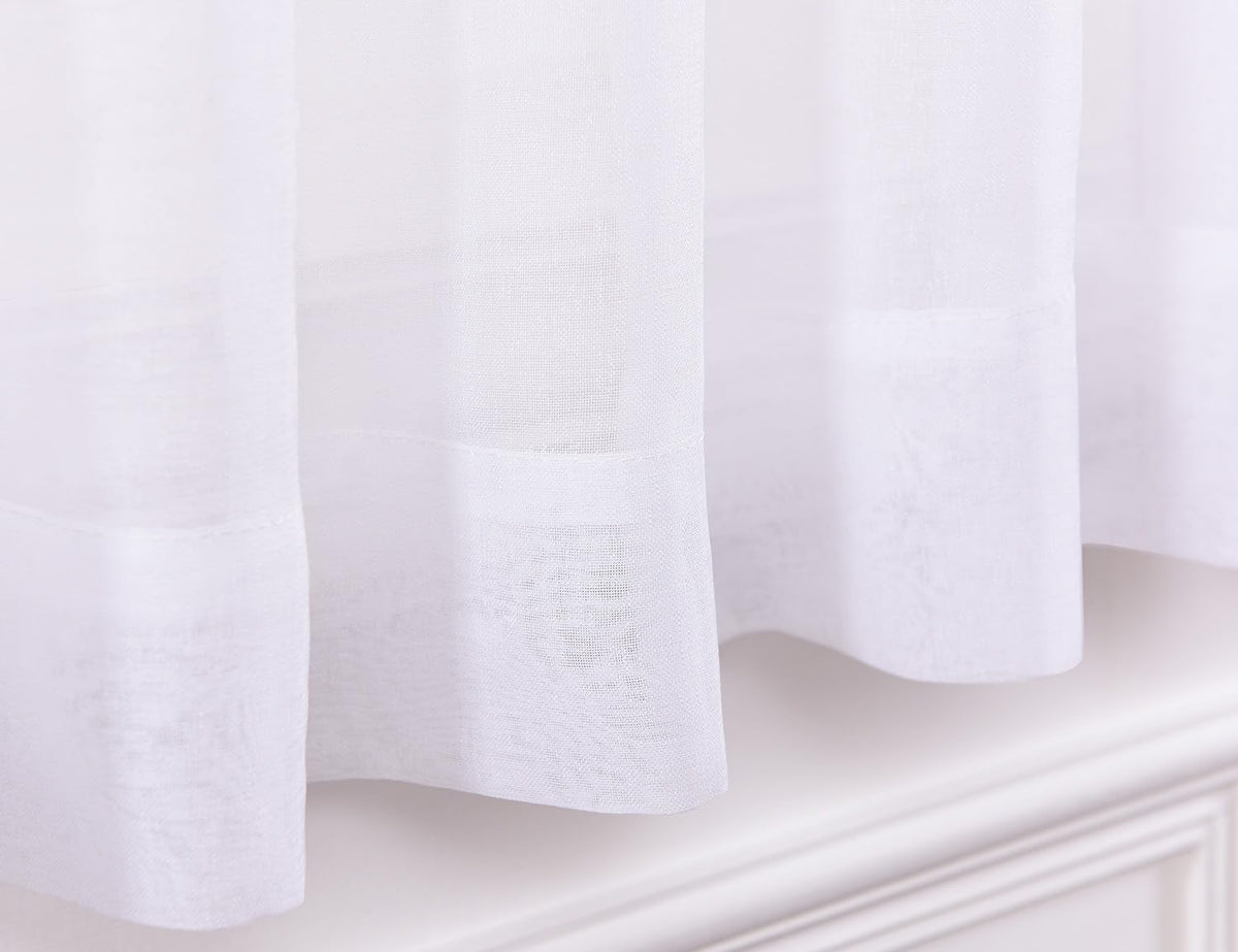 MYSTIC-HOME Sheer Curtains White 63 Inch Length, Rod Pocket Voile Drapes for Living Room, Bedroom, Window Treatments Semi Crinkle Curtain Panels for Yard, Patio, Villa, Parlor, Set of 2, 52"x 63"