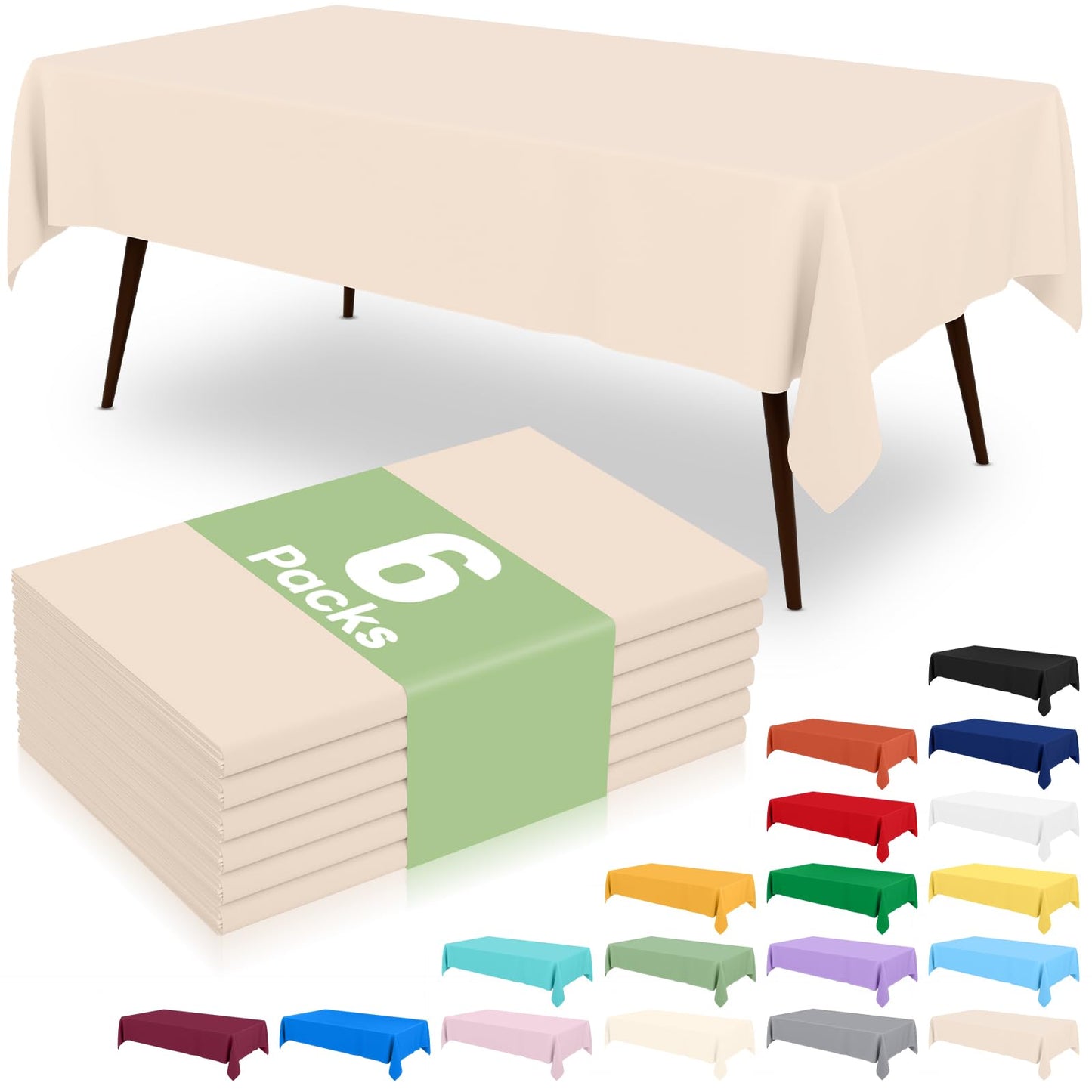 6 Packs Disposable Plastic Table Cloth, 54 x 108 Inch Waterproof Rectangle Tablecloth, Leakproof & Sturdy Decorative Table Covers for Party, Outdoor and Back to School, Black