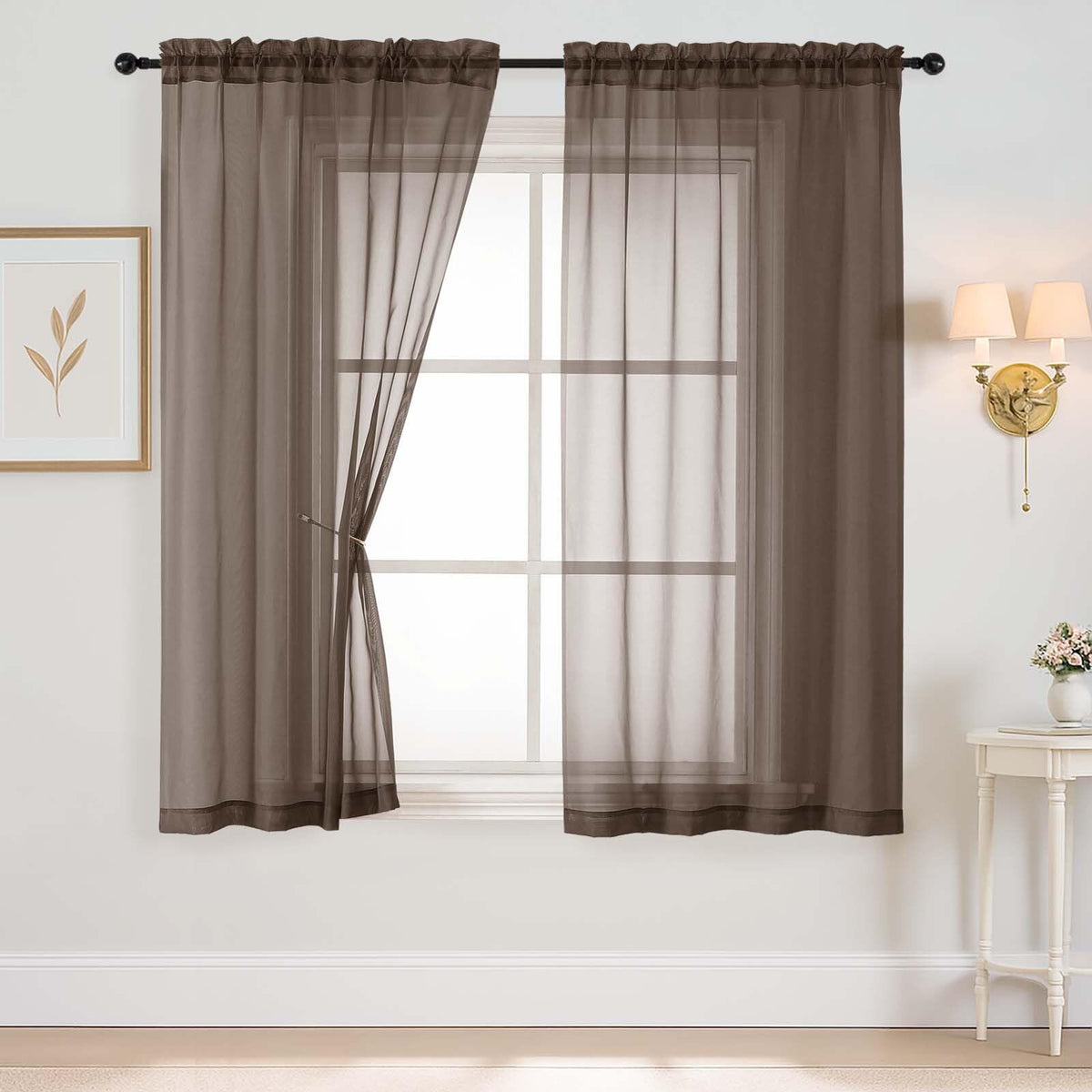 Purple Window Sheer Curtains 54 inch Length, Soft Airy Light Filtering Sheer Curtain 2 Panels Set, Dual Rod Pocket Gauze Purple Drapes for Living Room Bedroom, 2x42Wx54L Inches
